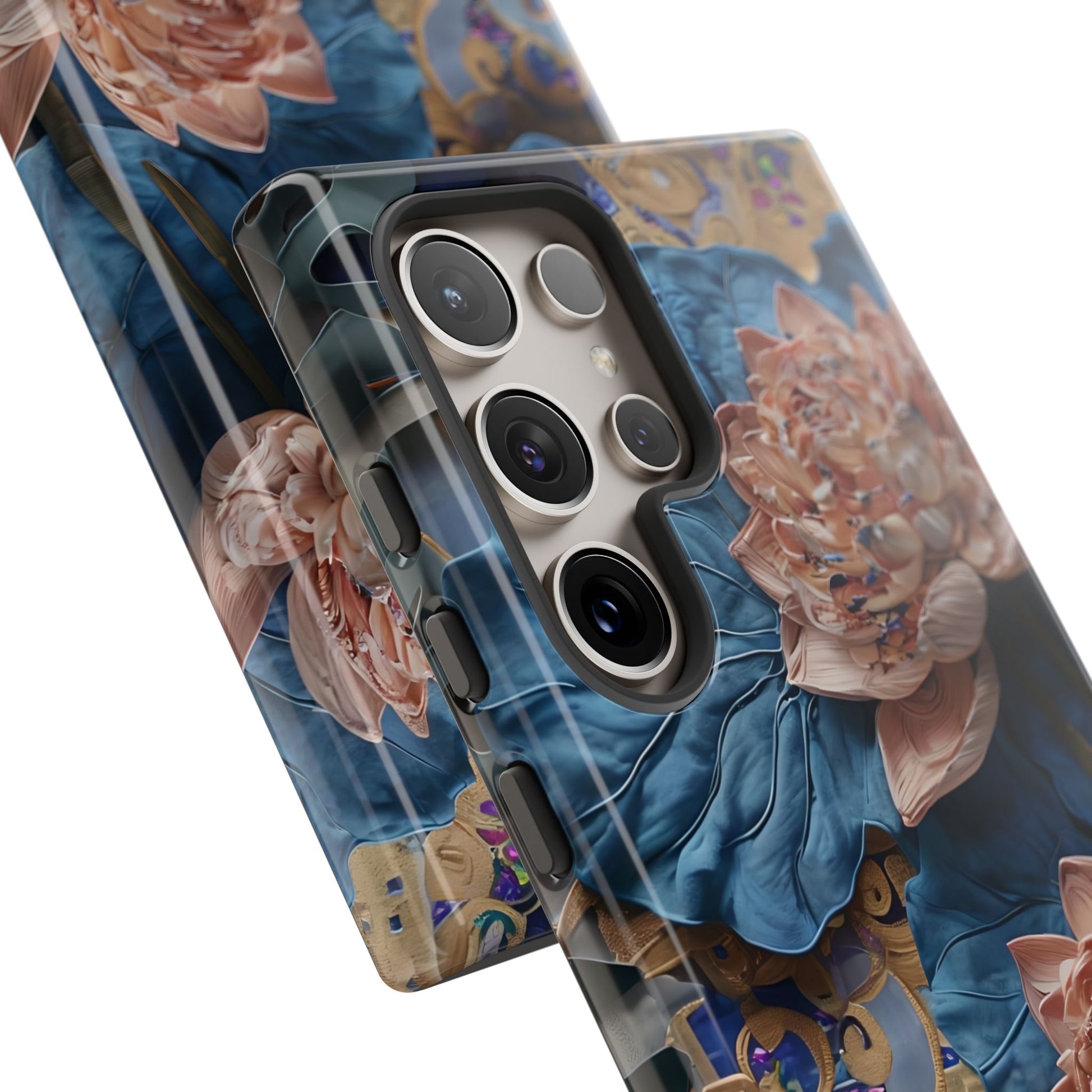 Peony Midnight Tapestry - Samsung Galaxy S24 Ultra - Elegant Blue & Blush Artful Phone Cover