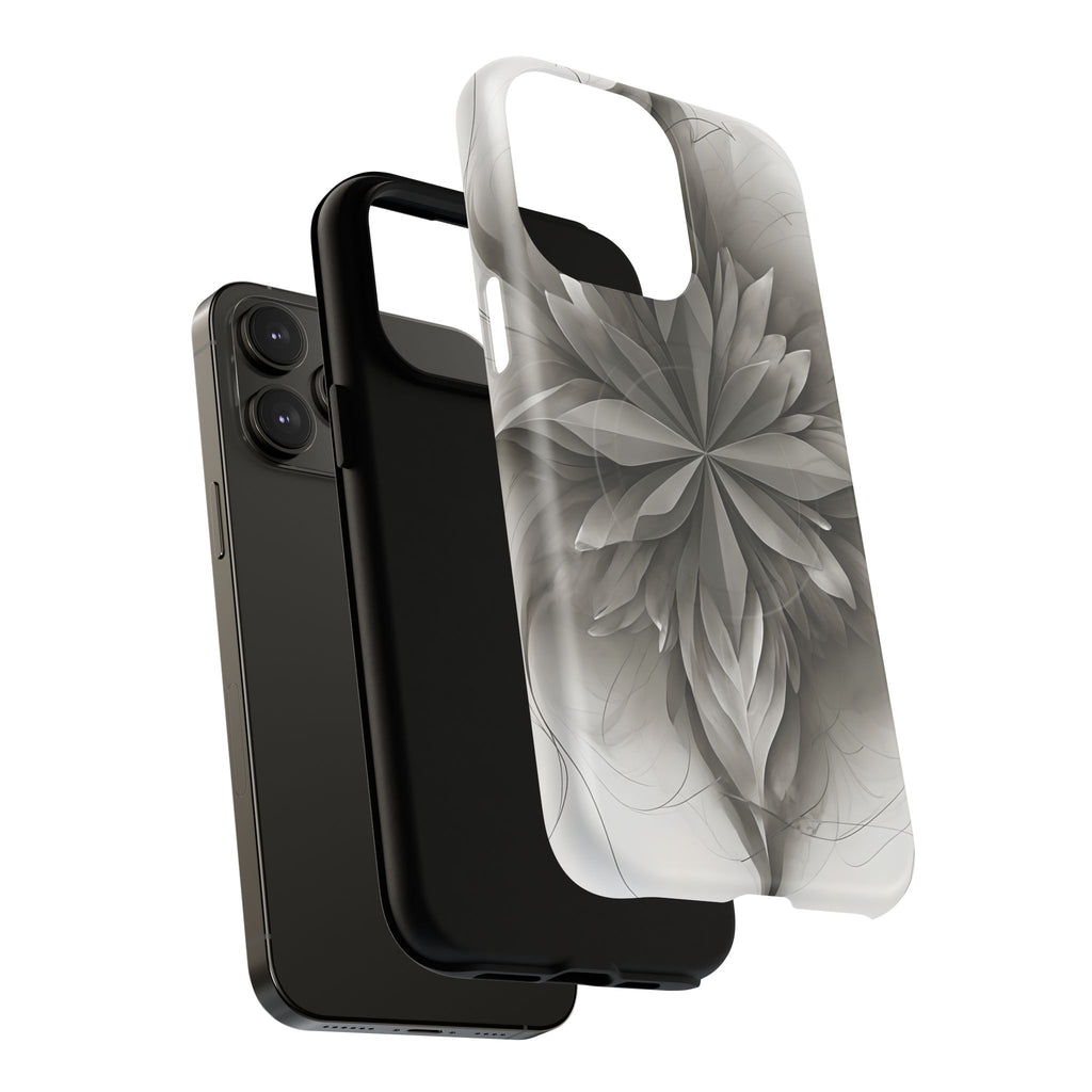 Silver Lotus - Elegant Monochrome Floral iPhone 14 Pro Max MagSafe Phone Case - Modern Lotus Design