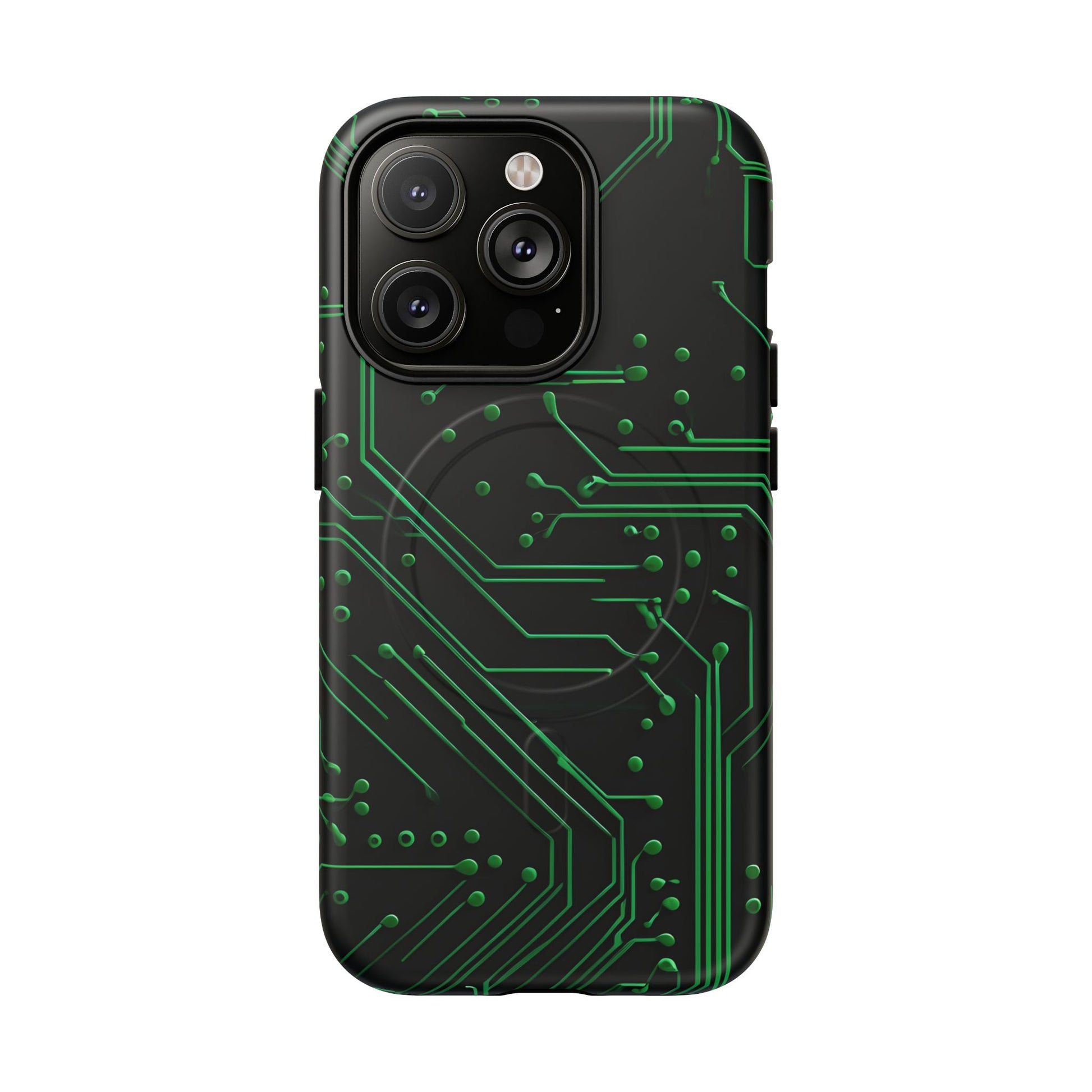 Green Circuit Grid iPhone 14 Pro MagSafe Compatible case- Tech-Inspired Shockproof Cover