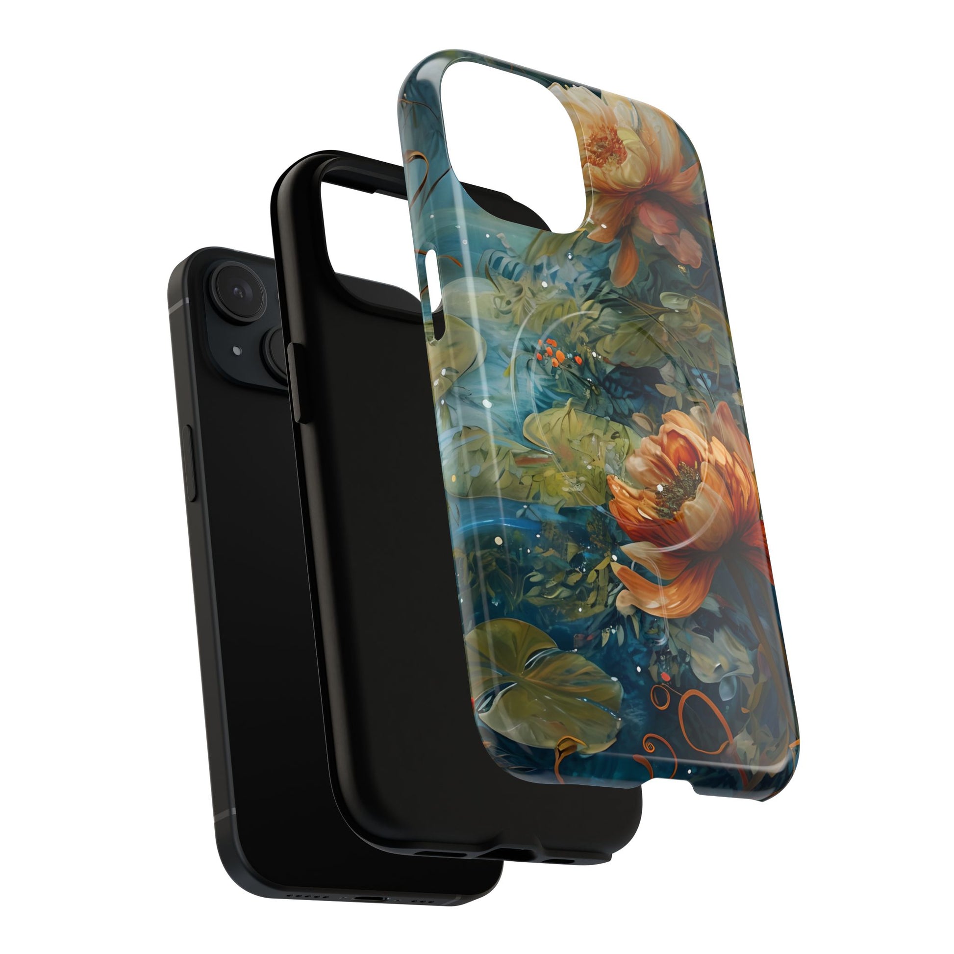 Waterlily Nocturne shockproof dual layer floral and water lily pond art iPhone MagSafe case