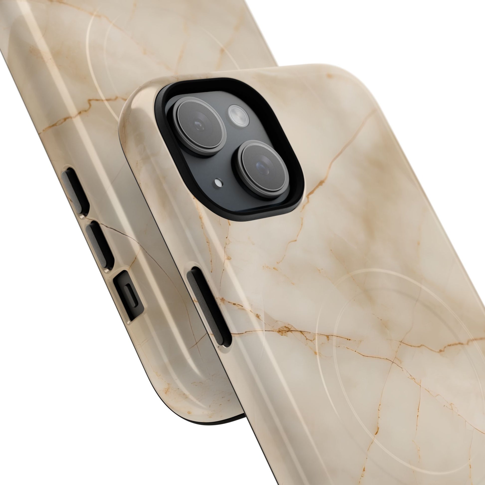 Parchment Mist - iPhone 15 Plus MagSafe Phone Case - Neutral Beige Marble Design