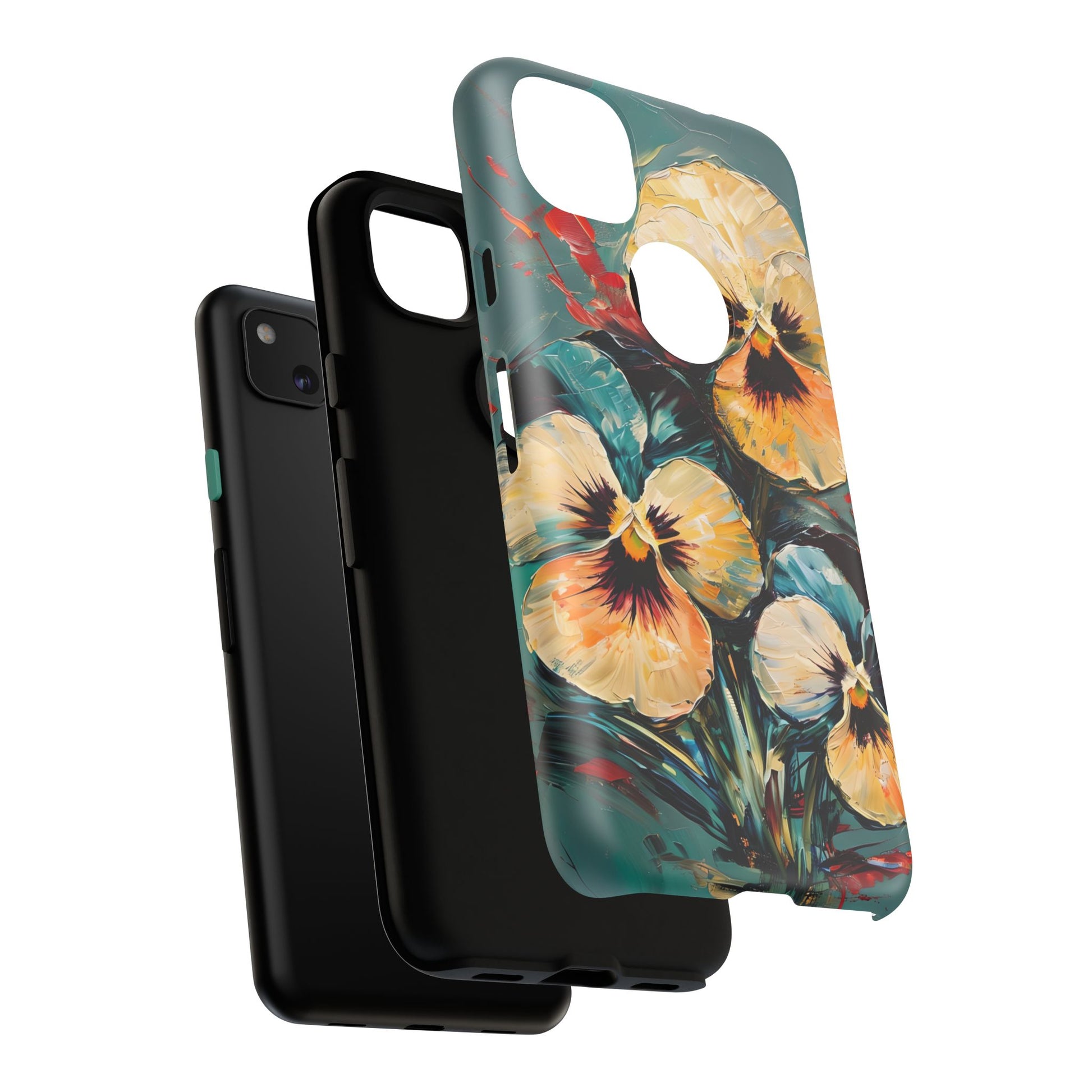 Golden Pansy Cascade Tough Case for Google Pixel 4a - Floral Artistic Shockproof Cover, Elegant Protective Phone Case