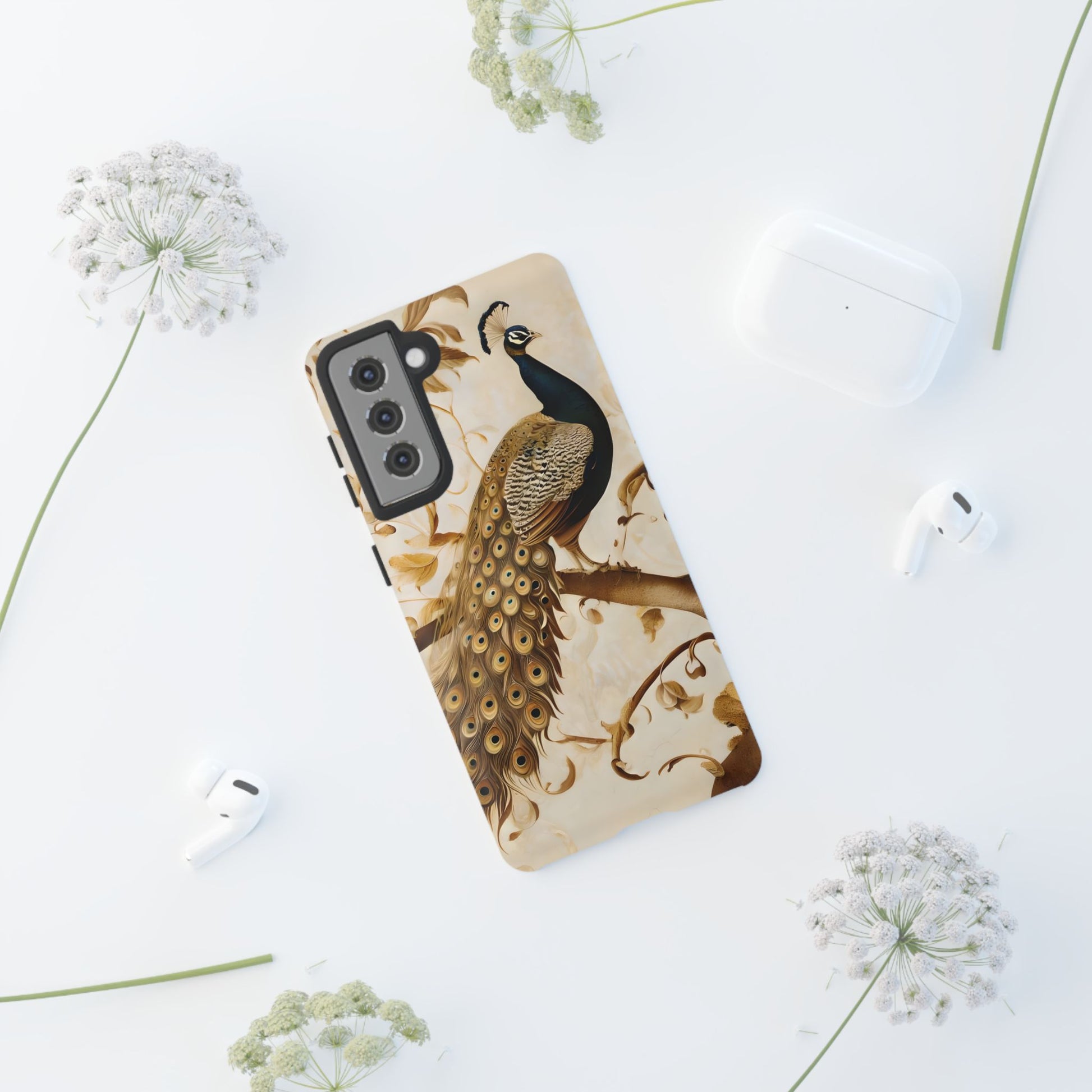 Golden Plumage - Luxe Peacock Art Samsung Galaxy S21 Phone Case - Elegant Gold & Cream Design