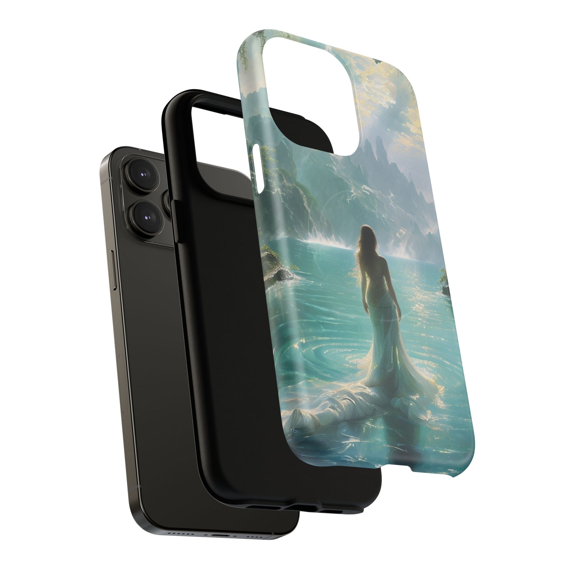Celestial Tides - Dreamscape Art iPhone 14 Pro Max MagSafe Phone Case -Ethereal Woman & Fantasy Landscape Design
