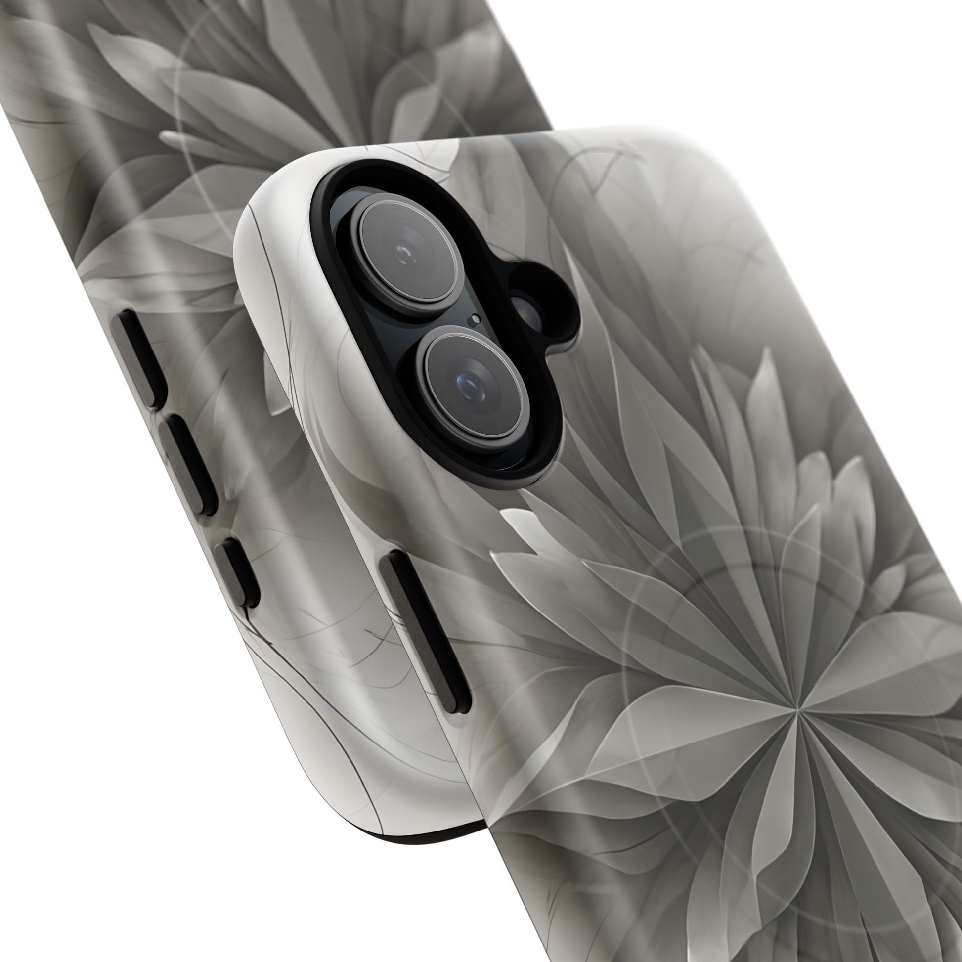 Silver Lotus - Elegant Monochrome Floral iPhone 16 Plus MagSafe Phone Case - Modern Lotus Design
