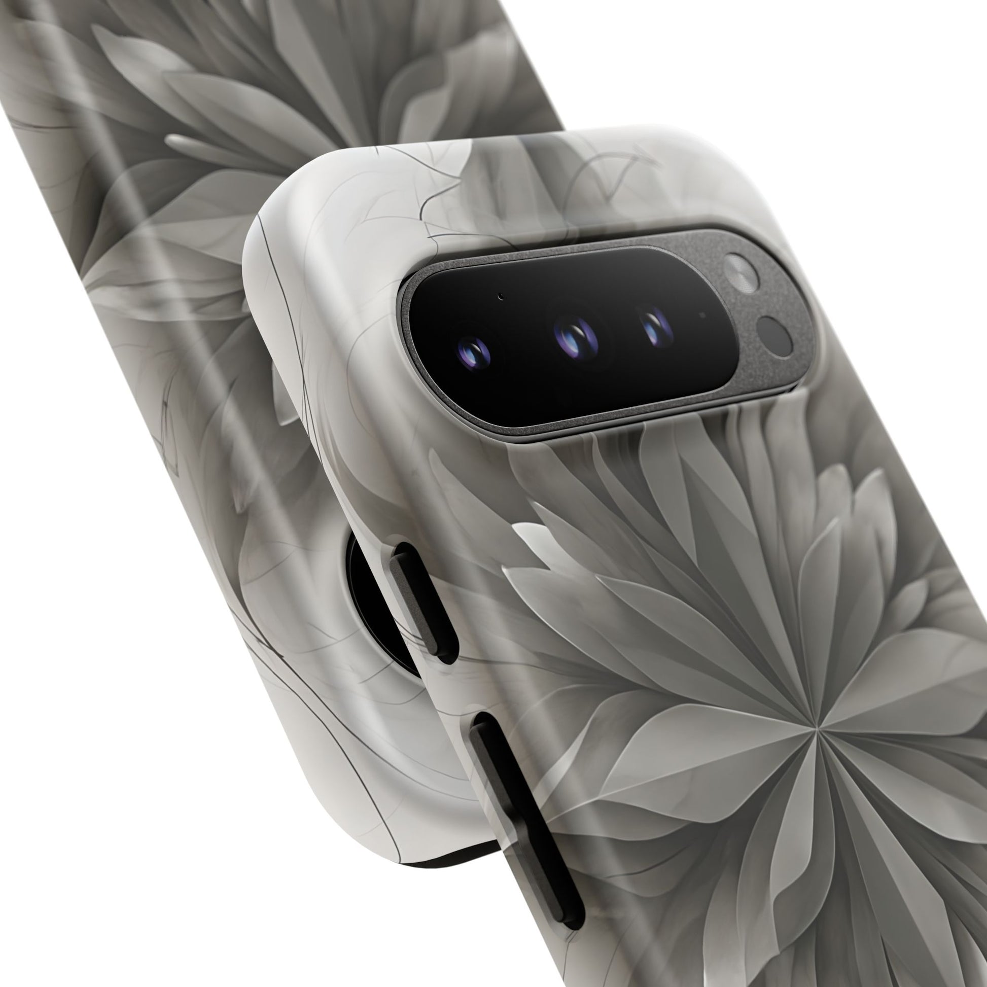 Silver Lotus - Elegant Monochrome Floral Google Pixel 9 Pro Tough Phone Case - Modern Lotus Design