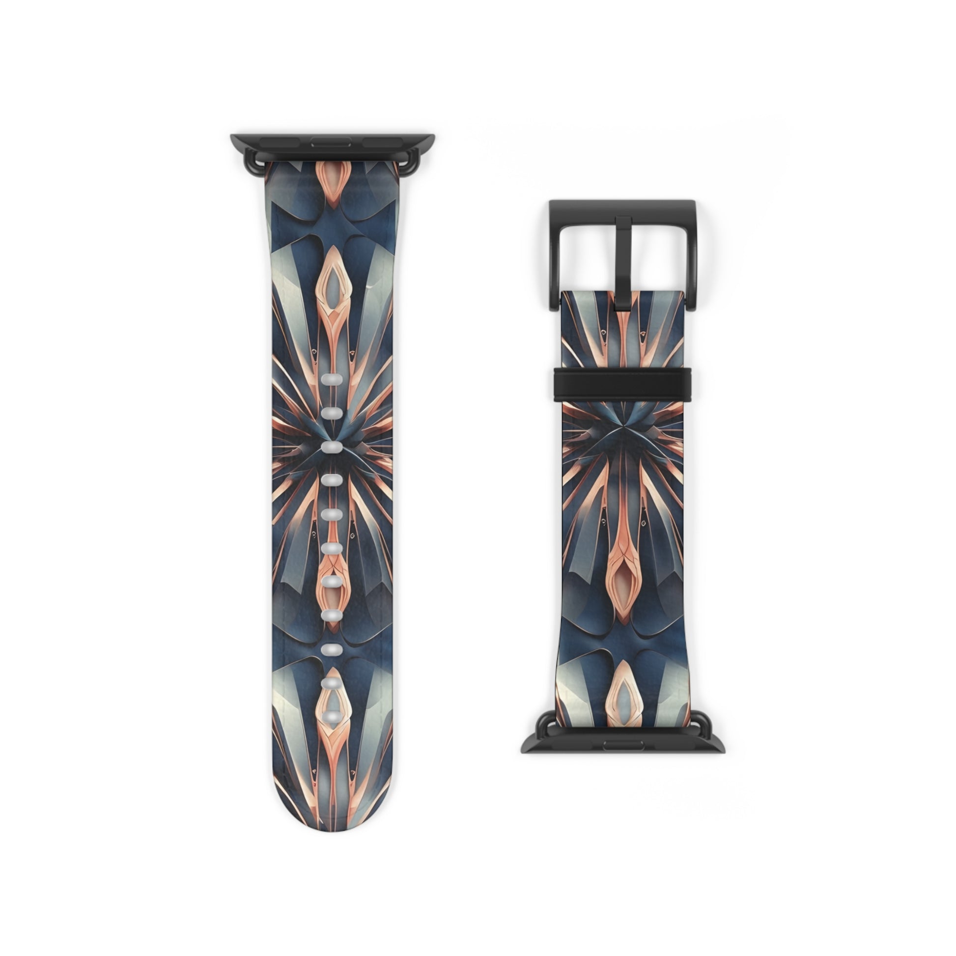Obsidian Kaleidoscope Apple Watch band strap with black clasp displaying detailed kaleidoscope pattern in obsidian and copper tones