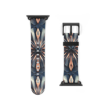 Obsidian Kaleidoscope Apple Watch band strap with black clasp displaying detailed kaleidoscope pattern in obsidian and copper tones