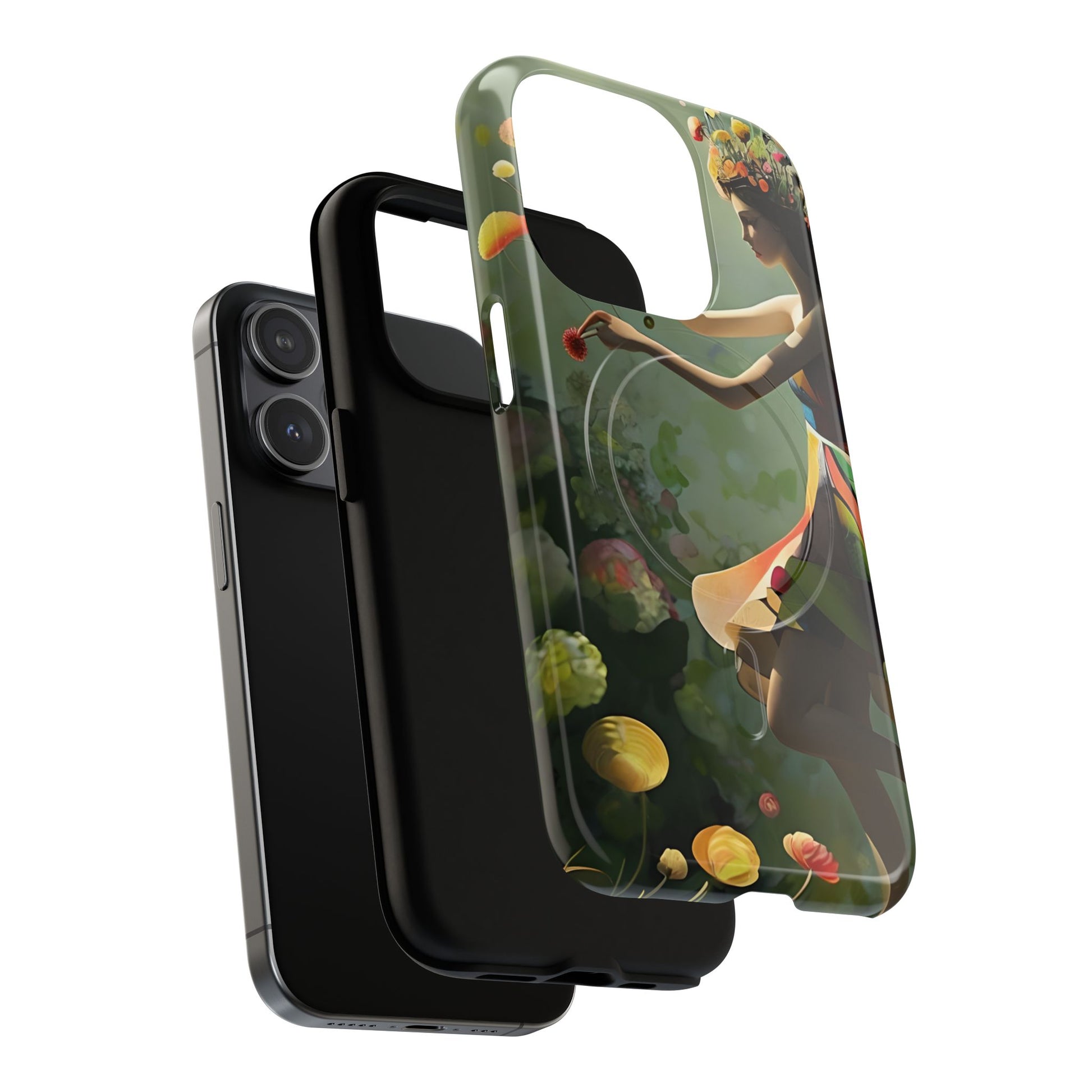 Dancing Wildflower Muse iPhone 15 Pro - Artistic Floral Fantasy Cover - MagSafe Compatible - Whimsical Nature-Inspired Protective Accessory