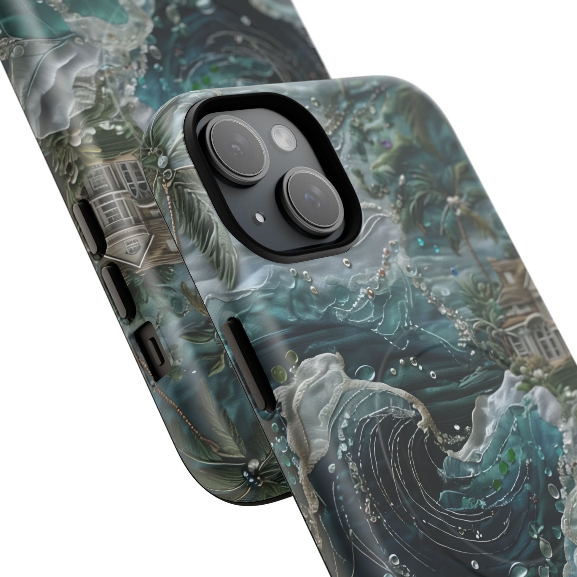 Tropical Midnight Wave - Artistic Ocean iPhone 15 Plus MagSafe Phone Case - Dramatic Blue Wave Design