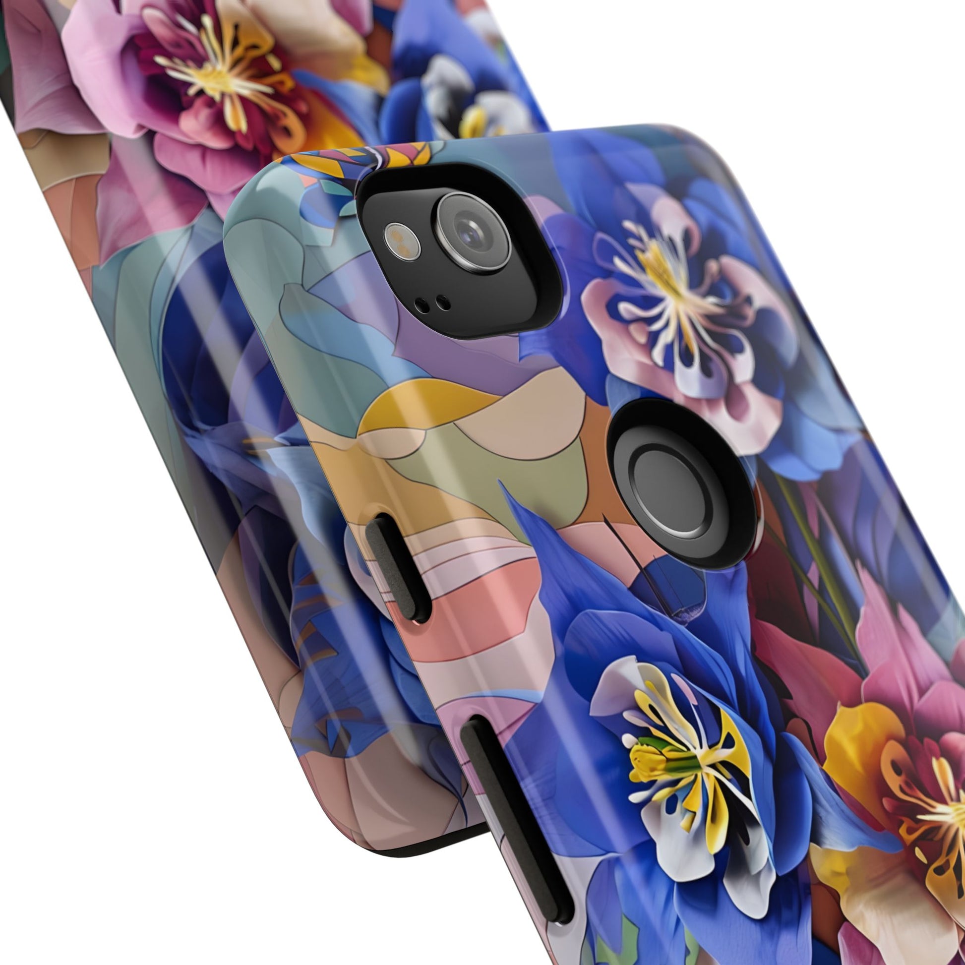 Blue Columbine Carnivale - Artistic Floral & Butterfly Google Pixel 2 Tough Phone Case - Vibrant Botanical Design