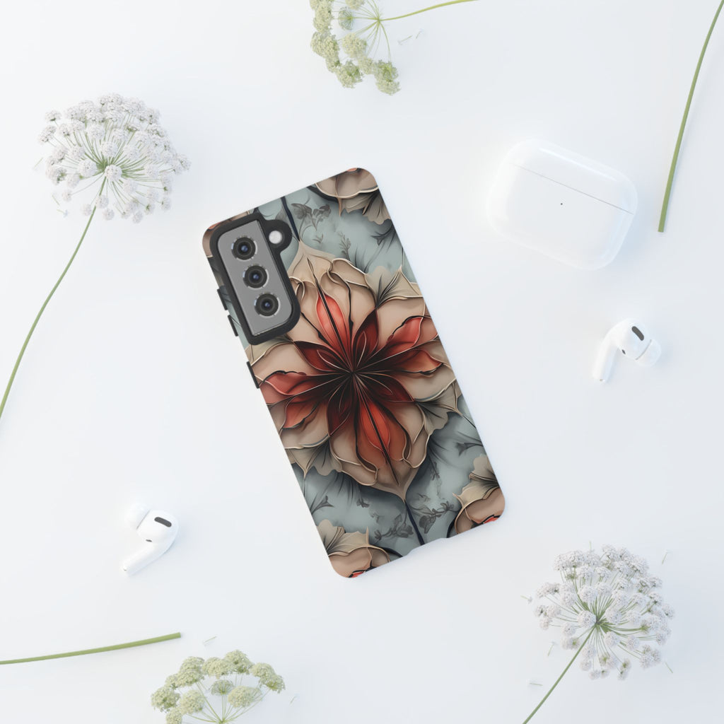 Ember Bloom - Kaleidoscope Collection Artistic Floral - Samsung Galaxy S21 Tough Phone Case - Fiery Symmetrical Design