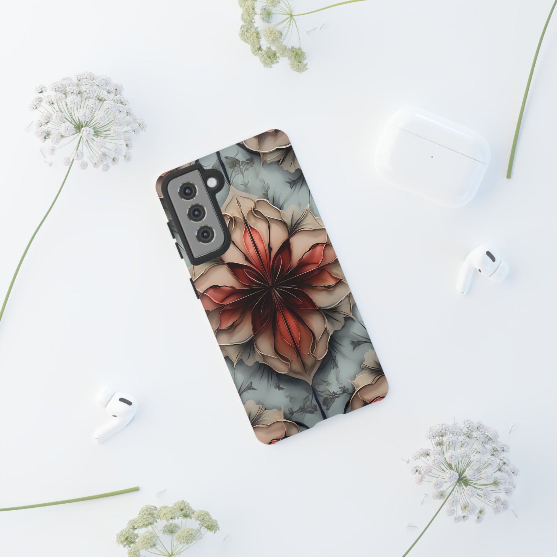 Ember Bloom - Kaleidoscope Collection Artistic Floral - Samsung Galaxy S21 Tough Phone Case - Fiery Symmetrical Design