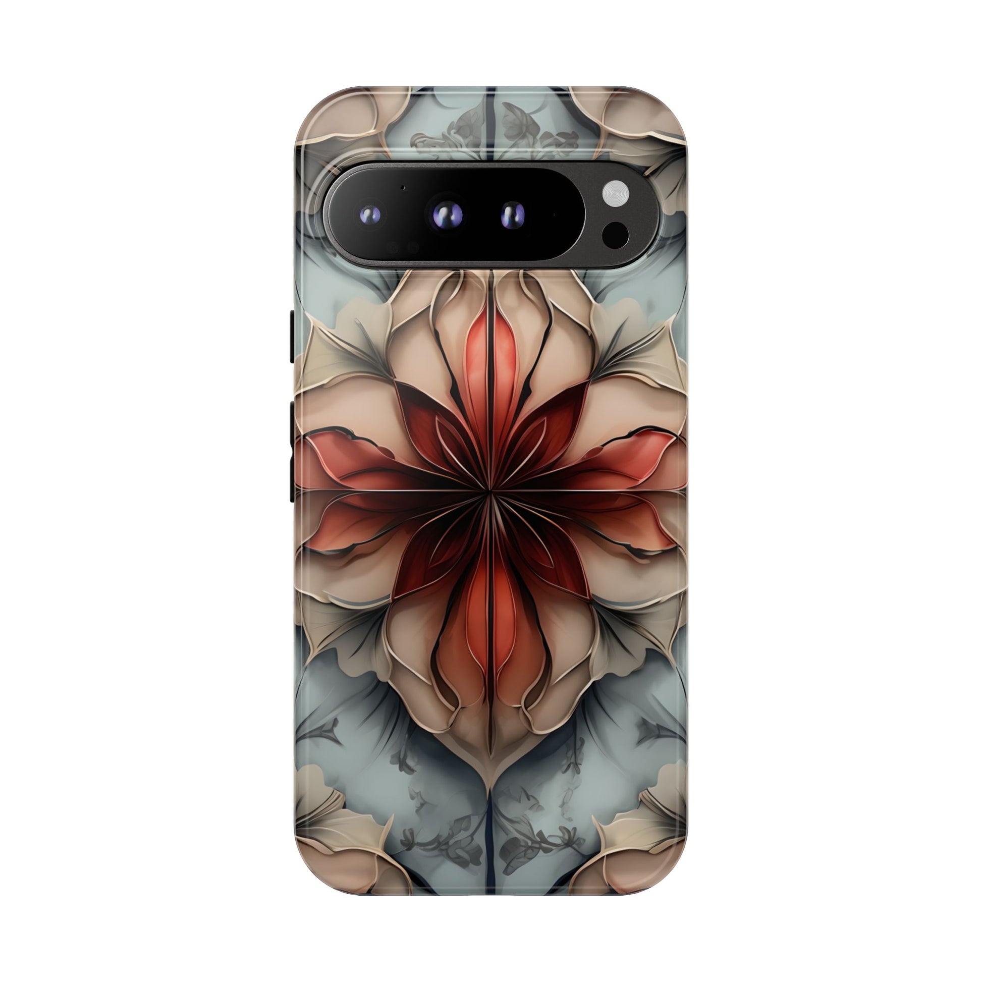 Ember Bloom - Kaleidoscope Collection Artistic Floral - Google Pixel 9 Pro XL Tough Phone Case - Fiery Symmetrical Design
