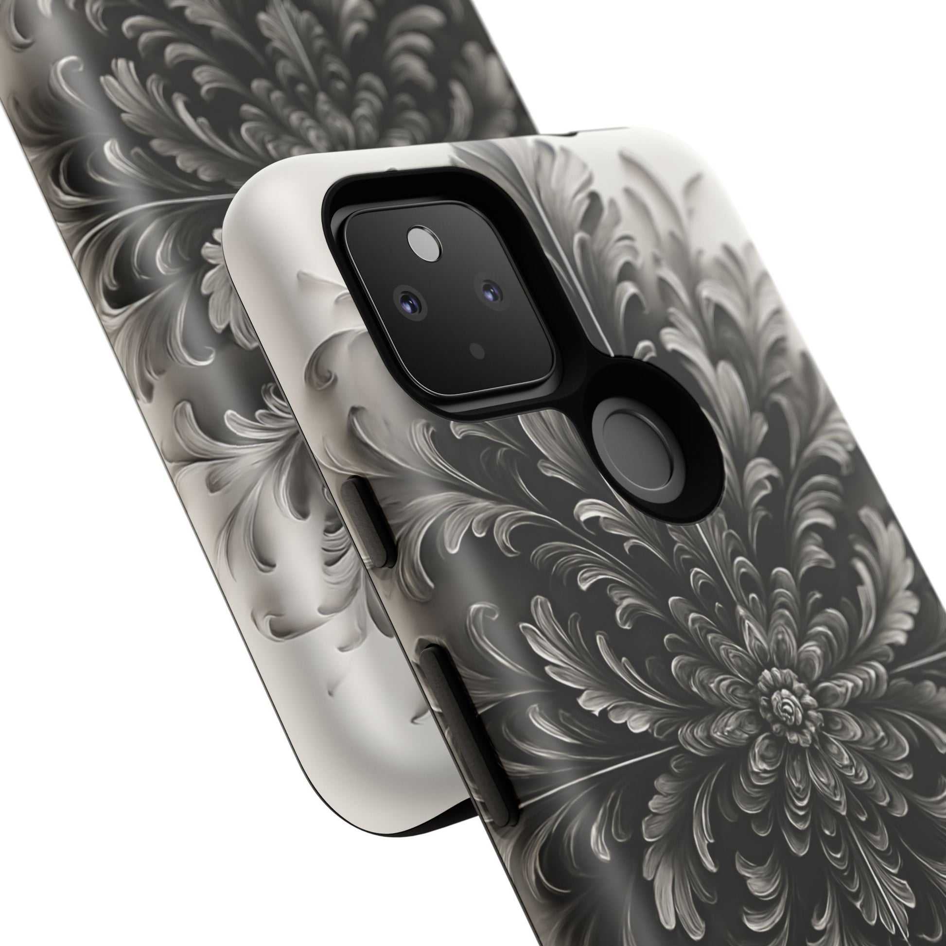 Obsidian Bloom - Elegant Black & White Google Pixel 4a 5G Tough Phone Case - Intricate Mandala Flower Design