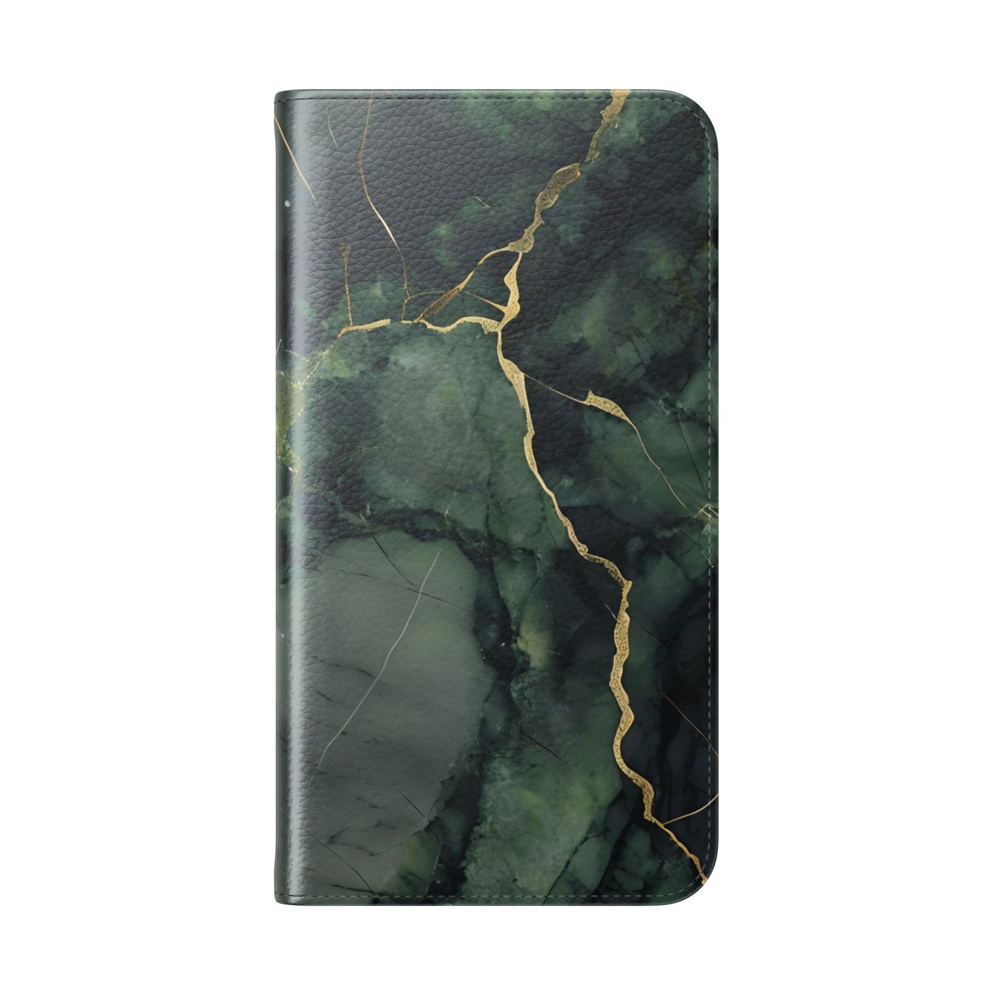 Verdant Vein - Green Marble Design Wallet Phone Case for iPhone 14 Pro