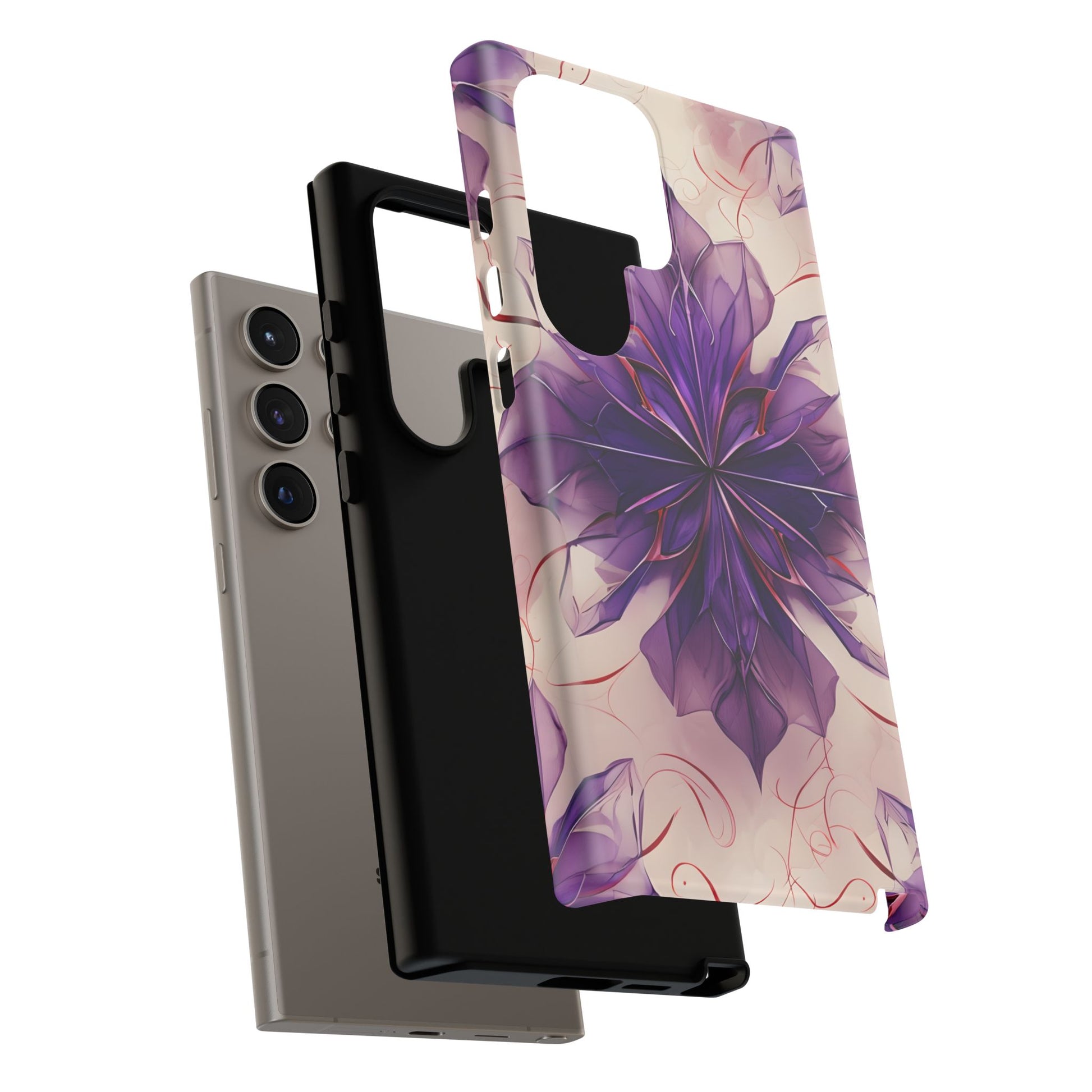 Violet Reverie - Kaleidoscope Collection Artistic Floral Burst - Samsung Galaxy S24 Ultra Tough Phone Case - Bold Purple Symmetrical Design