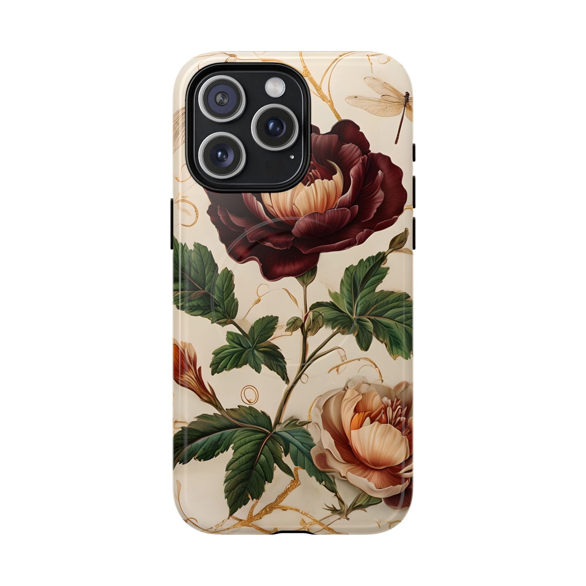 Vintage Burgundy Rose - Elegant Floral iPhone 15 Pro Max Phone Case - Classic Painterly Rose Design