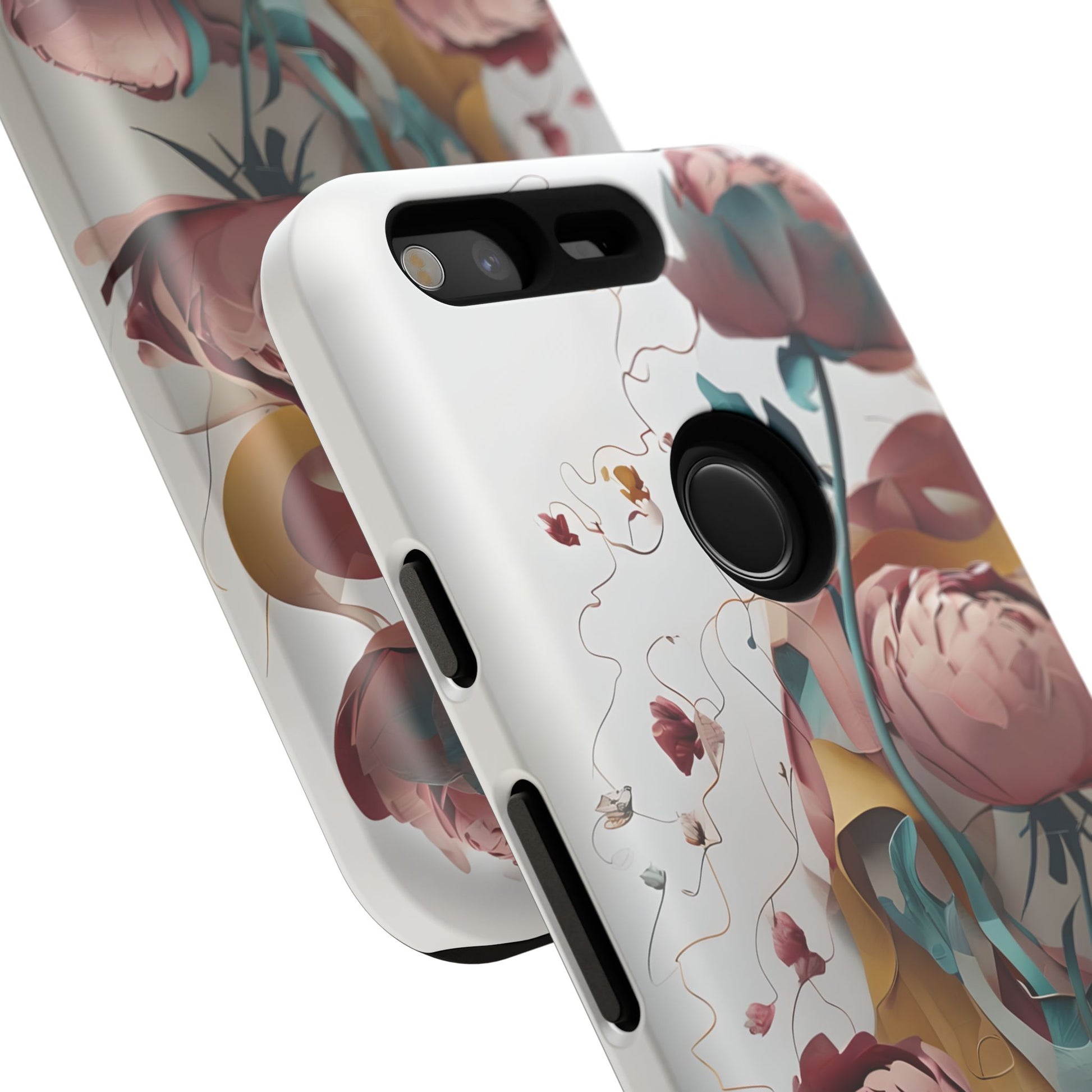 Blushing Peony Veil - Elegant Painterly Floral Google Pixel Tough Phone Case - Soft Blush & Teal Peony Design