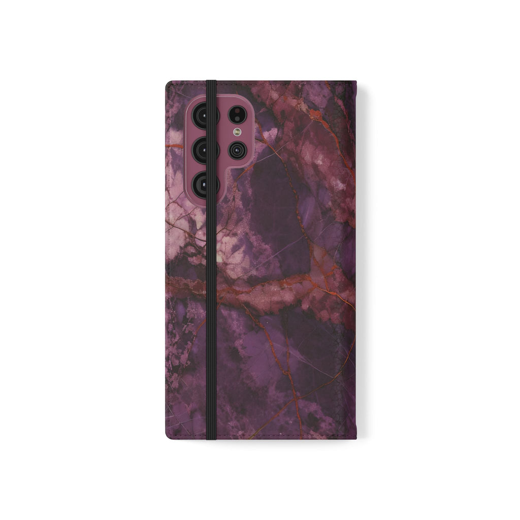 Amethyst Current Wallet Phone Case - Elegant Purple Marble Flip Cover for Samsung Galaxy S22 Ultra