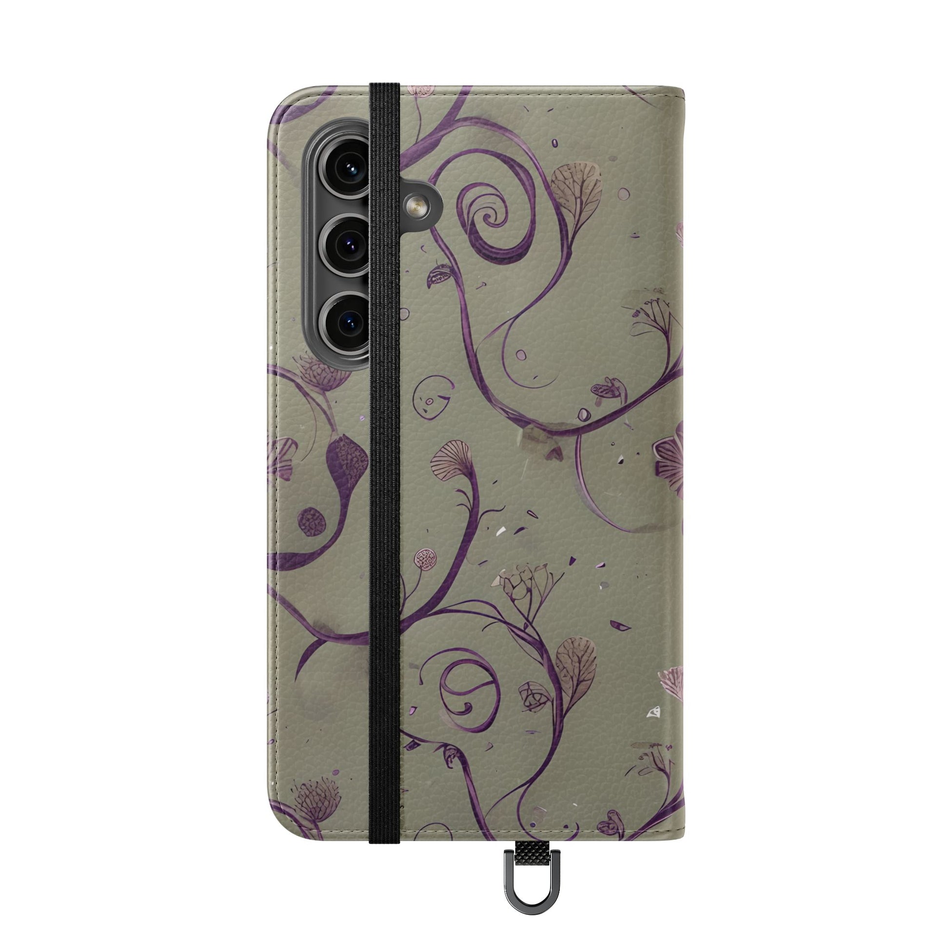 Twilight Thistle Bloom Wallet Phone Case - Elegant Purple Floral Vine Flip Cover for Samsung Galaxy S24
