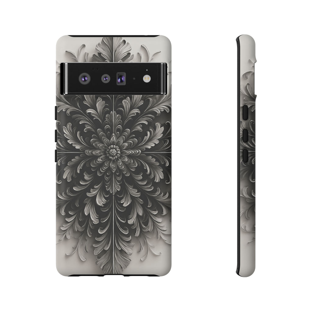 Obsidian Bloom - Elegant Black & White Google Pixel 6 Pro Tough Phone Case - Intricate Mandala Flower Design