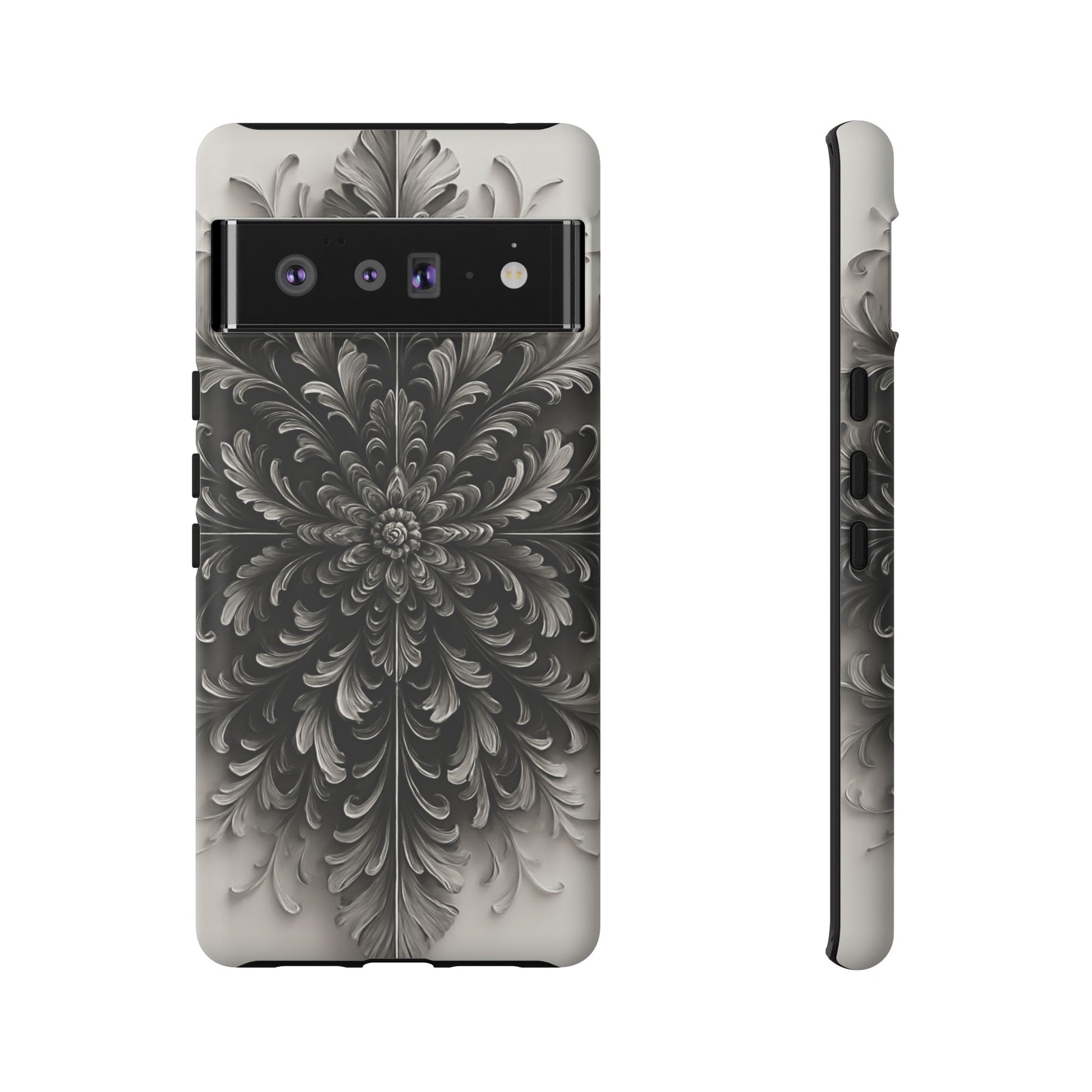 Obsidian Bloom - Elegant Black & White Google Pixel 6 Pro Tough Phone Case - Intricate Mandala Flower Design