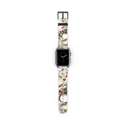 Beatline Apple Watch band with watch face featuring colorful drum and musical instrument artwork