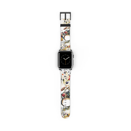 Beatline Apple Watch band with watch face featuring colorful drum and musical instrument artwork