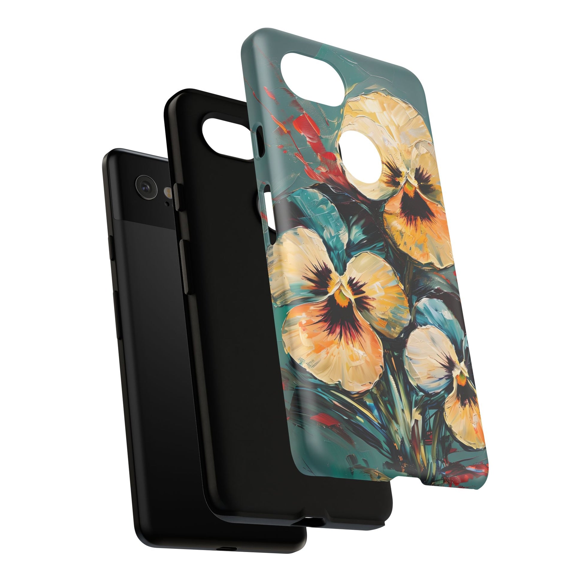 Golden Pansy Cascade Tough Case for Google Pixel 2XL - Floral Artistic Shockproof Cover, Elegant Protective Phone Case