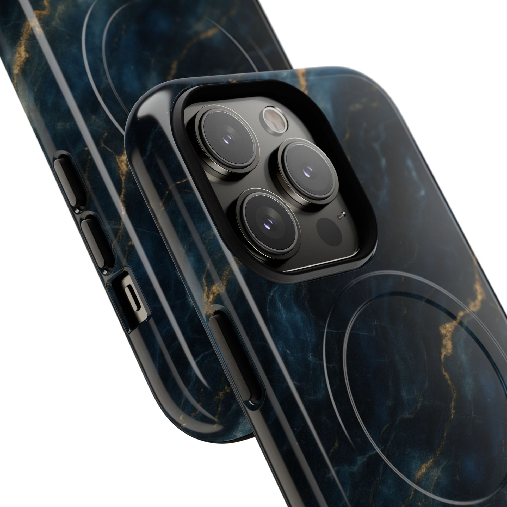 Midnight Marble MagSafe iPhone 14 Pro Case - Deep Blue Marble Design Shockproof Cover