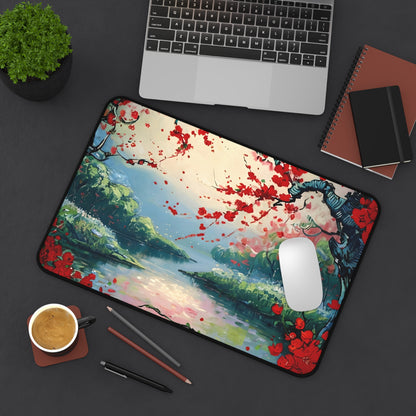 Crimson Blossom Desk Mat - Premium Office Desk Pad, 3 Sizes Available, Artistic Workspace Protection