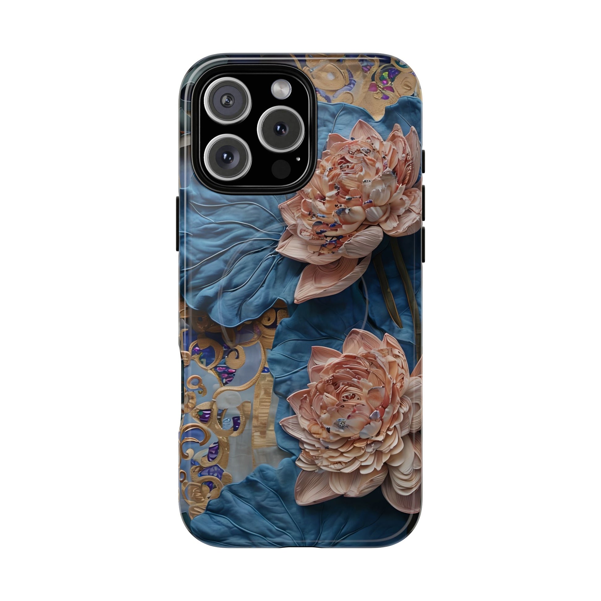 Peony Midnight Tapestry - iPhone 16 Pro Max - MagSafe Compatible - Elegant Blue & Blush Artful Phone Cover