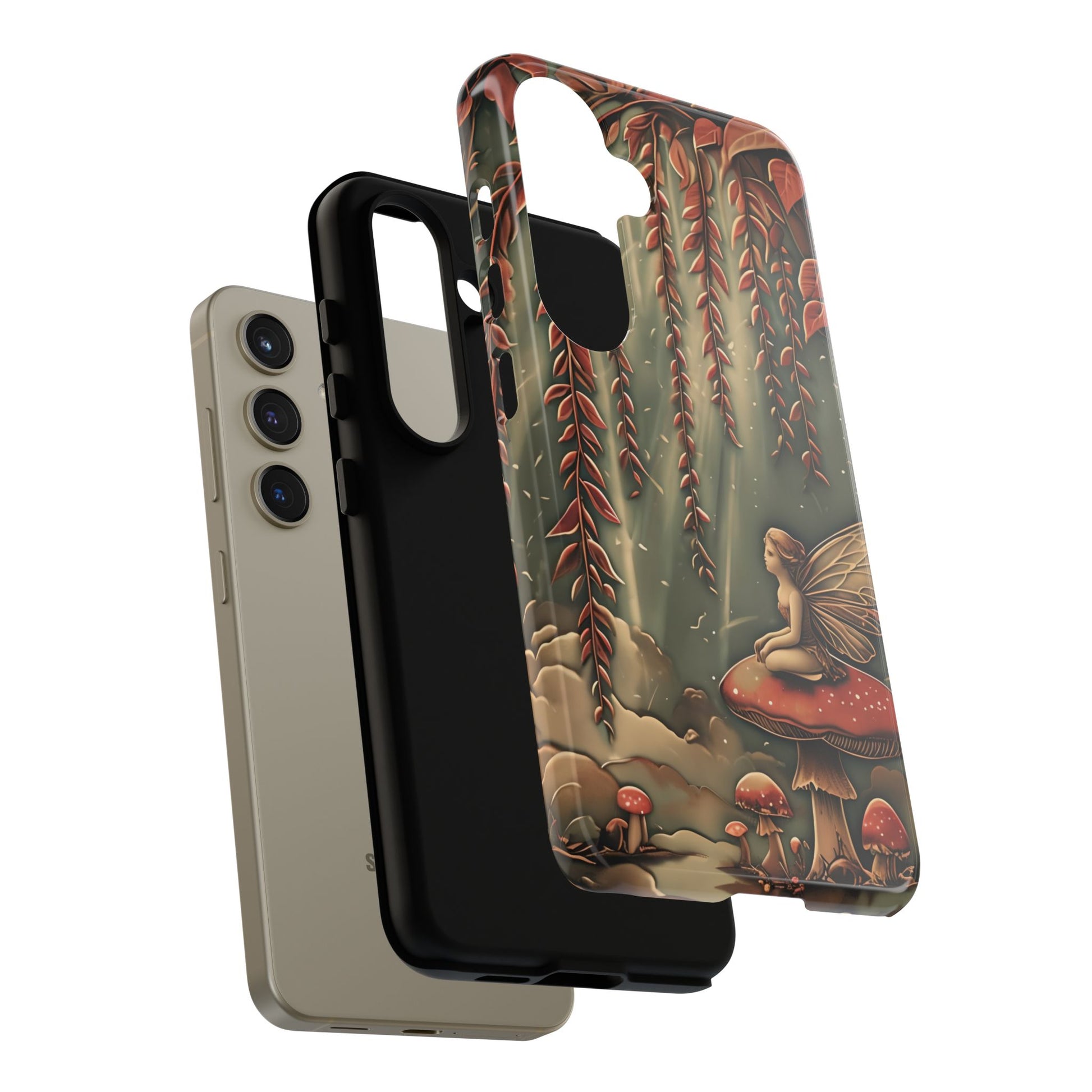 Willow Whisper - Tranquil Nature Art Samsung Galaxy S24 Tough Phone Case - Serene Willow Tree & Meditative Figure Design