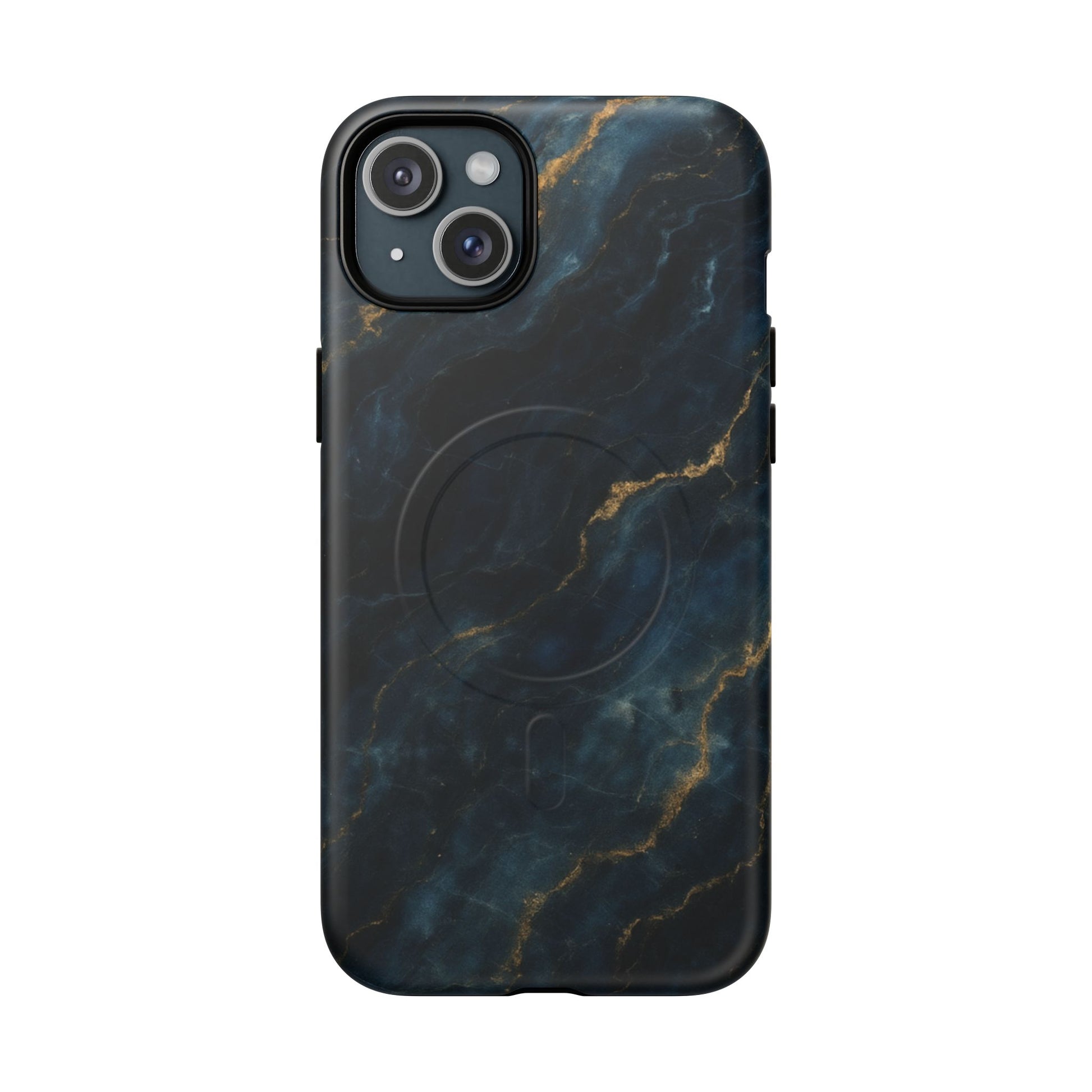 Midnight Marble MagSafe iPhone 15 Plus Case - Deep Blue Marble Design Shockproof Cover