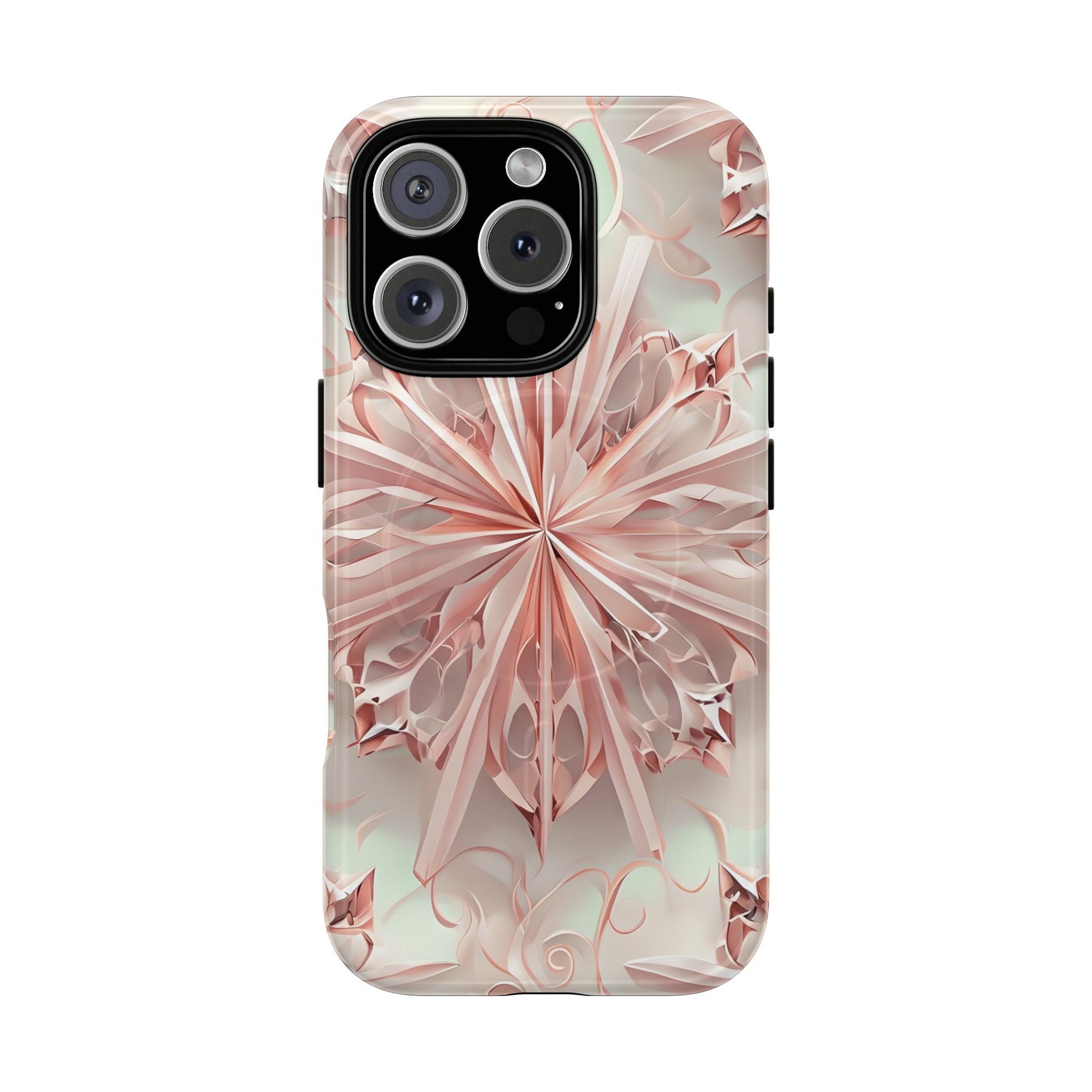 Blush Frost iPhone 16 Pro- Kaleidoscope Collection of MagSafe Compatible - Soft Pink Geometric Floral Design