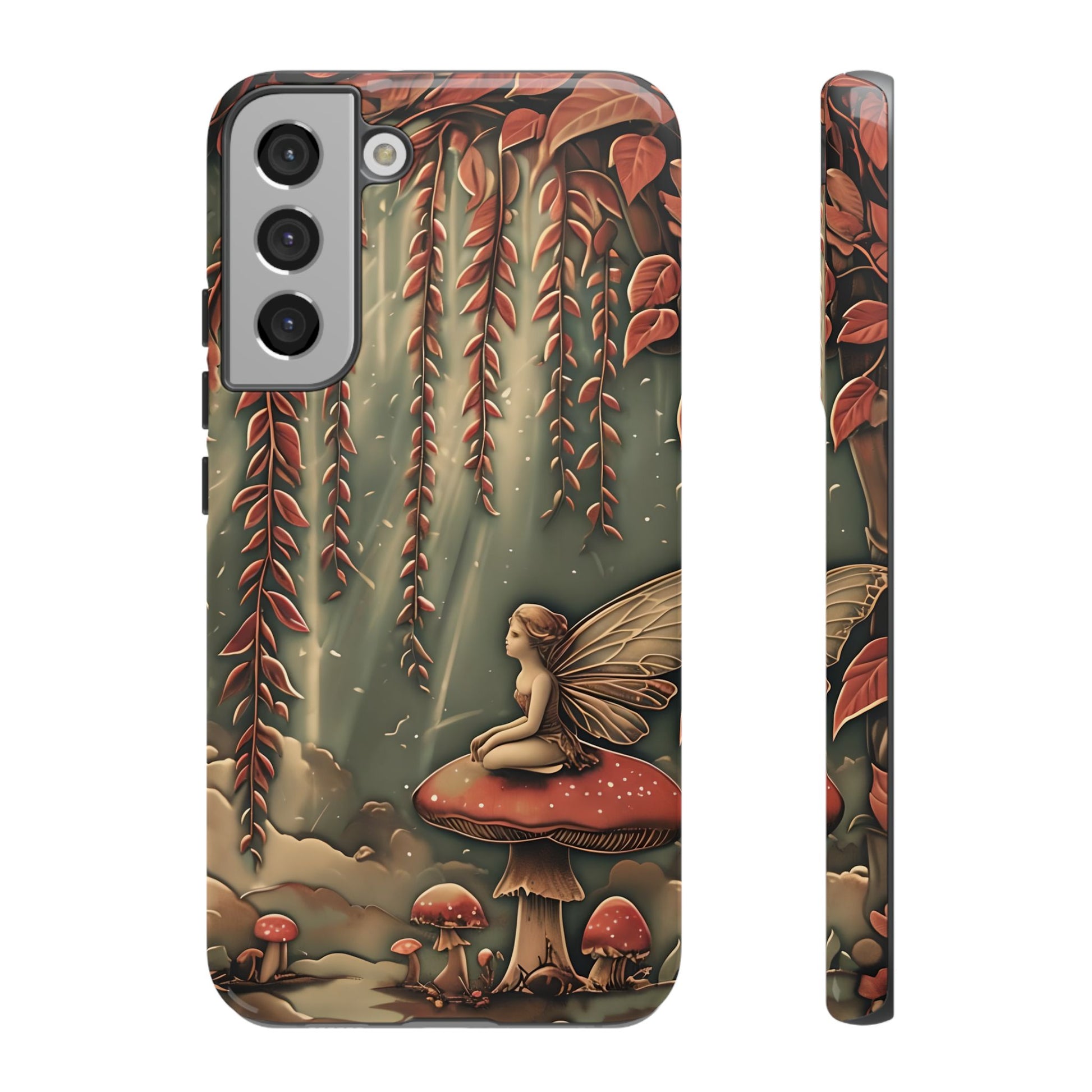 Willow Whisper - Tranquil Nature Art Samsung Galaxy S22 Plus Tough Phone Case - Serene Willow Tree & Meditative Figure Design