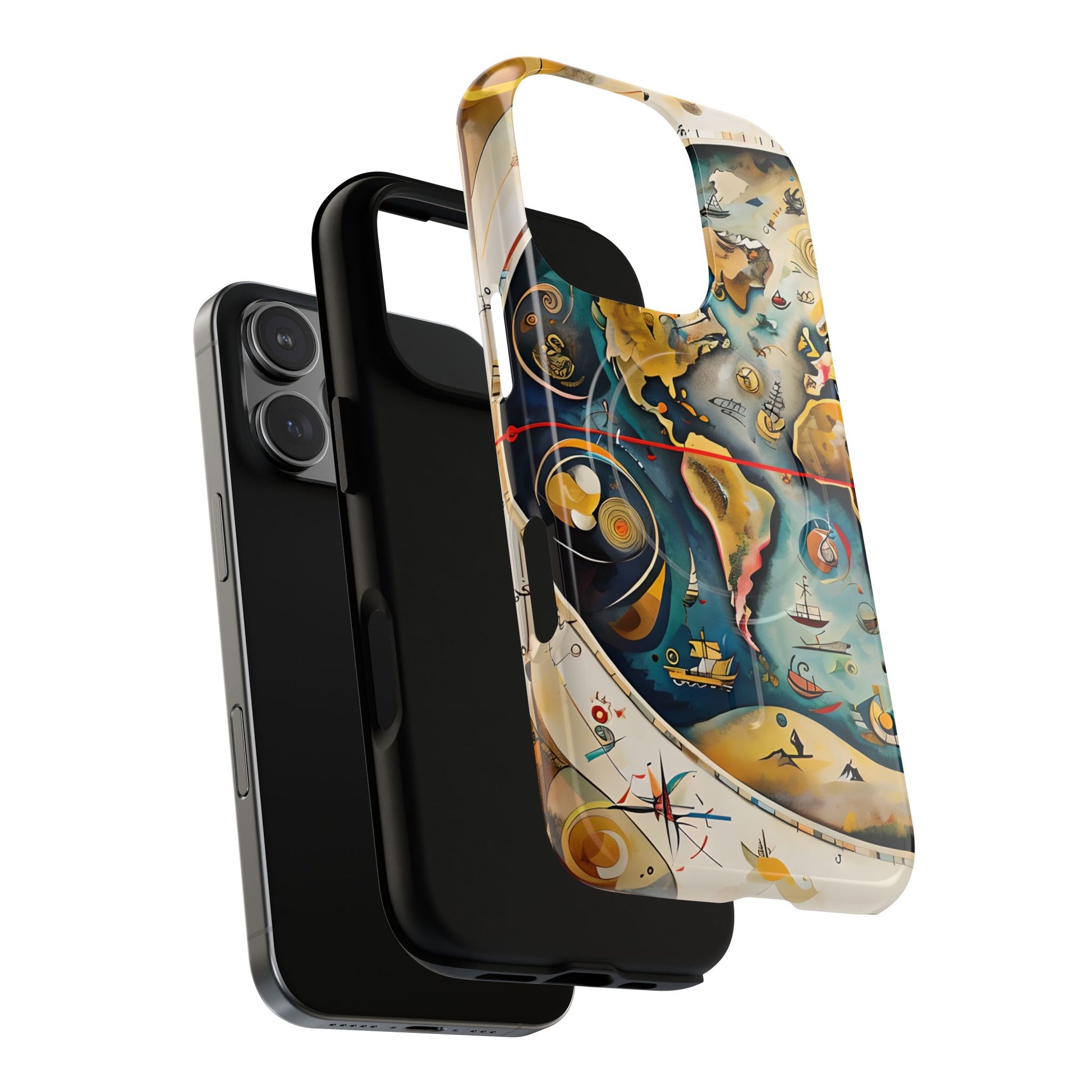Celestial Map iPhone 16 Pro MagSafe Phone Case -Vintage Nautical World Map, Artistic Blue & Gold