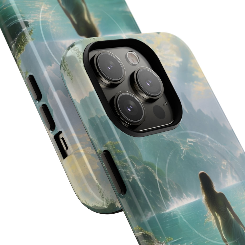 Celestial Tides - Dreamscape Art iPhone 14 Pro MagSafe Phone Case -Ethereal Woman & Fantasy Landscape Design