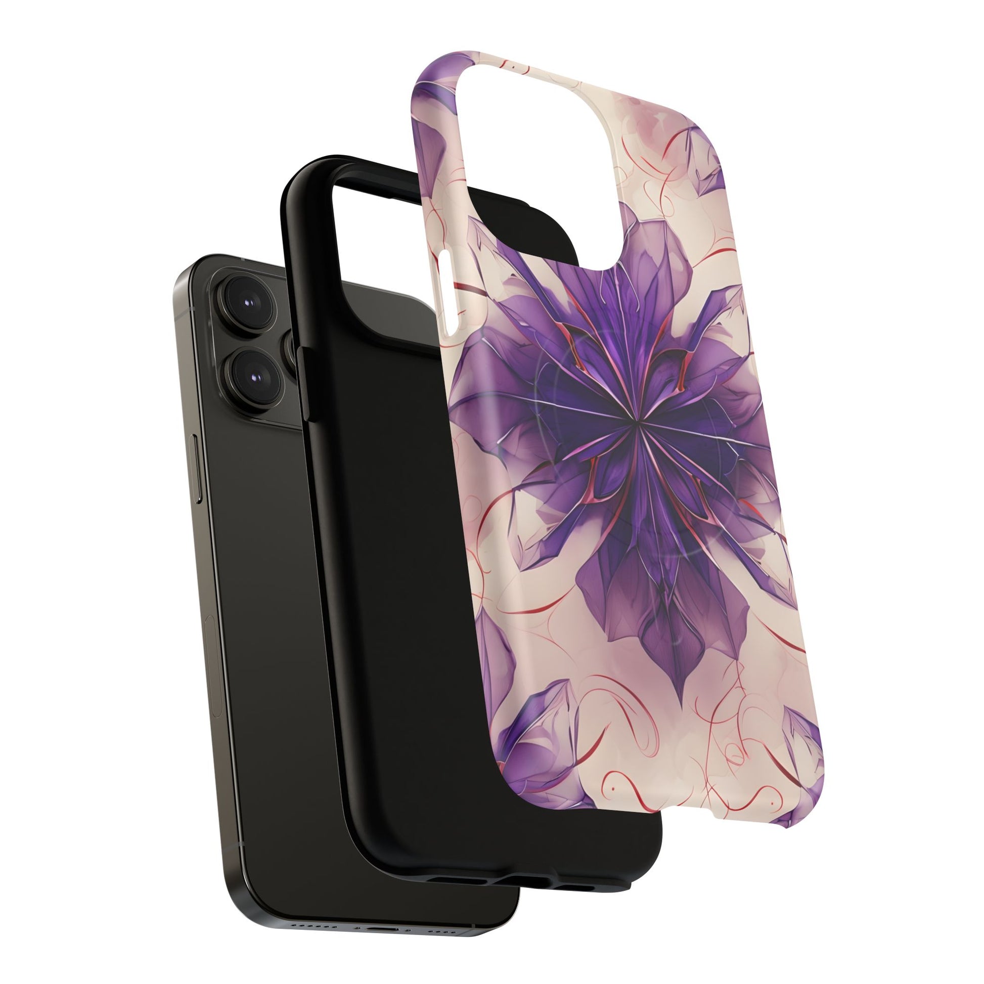 Violet Reverie - Kaleidoscope Collection Artistic Floral Burst - iPhone 14 Pro Max MagSafe Phone Case - Bold Purple Symmetrical Design