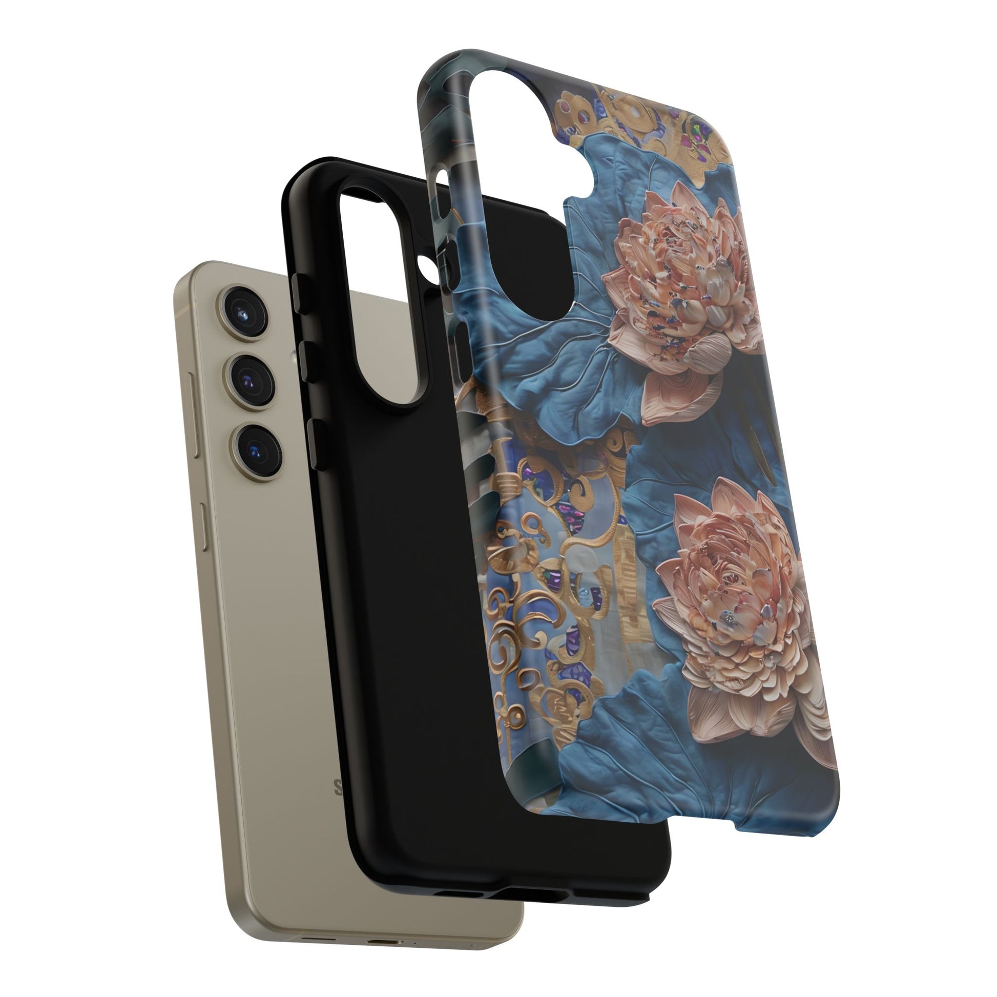 Peony Midnight Tapestry - Samsung Galaxy S24 - Elegant Blue & Blush Artful Phone Cover