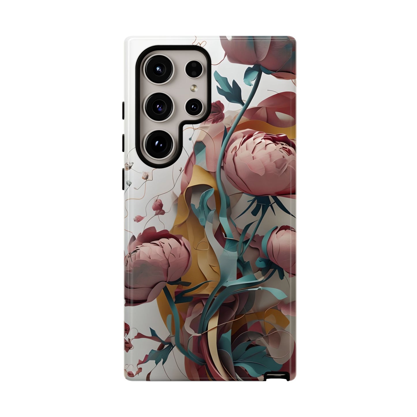 Blushing Peony Veil - Elegant Painterly Floral Samsung Galaxy Tough Phone Case - Soft Blush & Teal Peony Design
