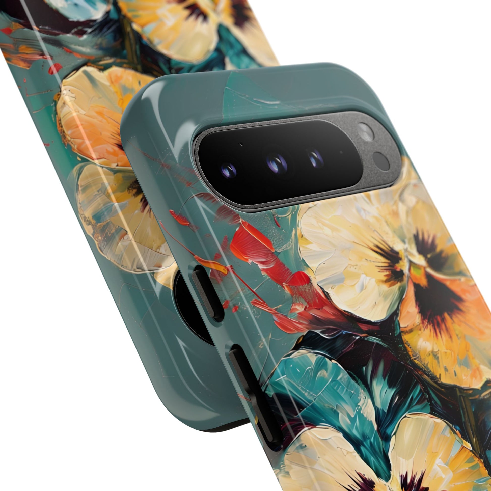 Golden Pansy Cascade Tough Case for Google Pixel 9 Pro XL- Floral Artistic Shockproof Cover, Elegant Protective Phone Case