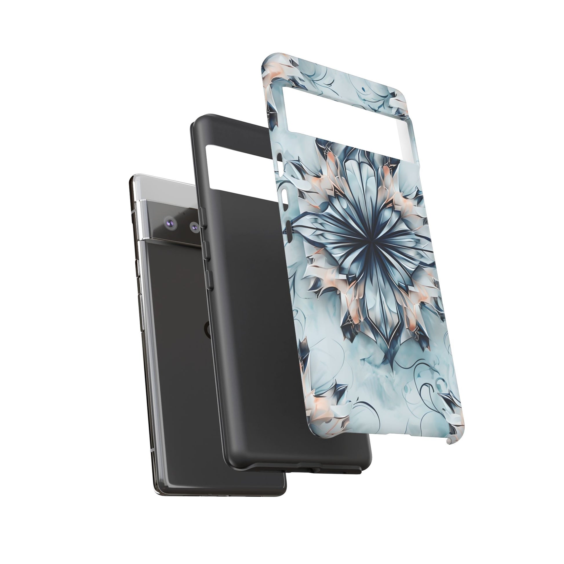 Indigo Mirage - Artistic Kaleidoscope Collection Artistic Floral - Google Pixel 6 Pro Tough Phone Case - Bold Indigo Symmetrical Design