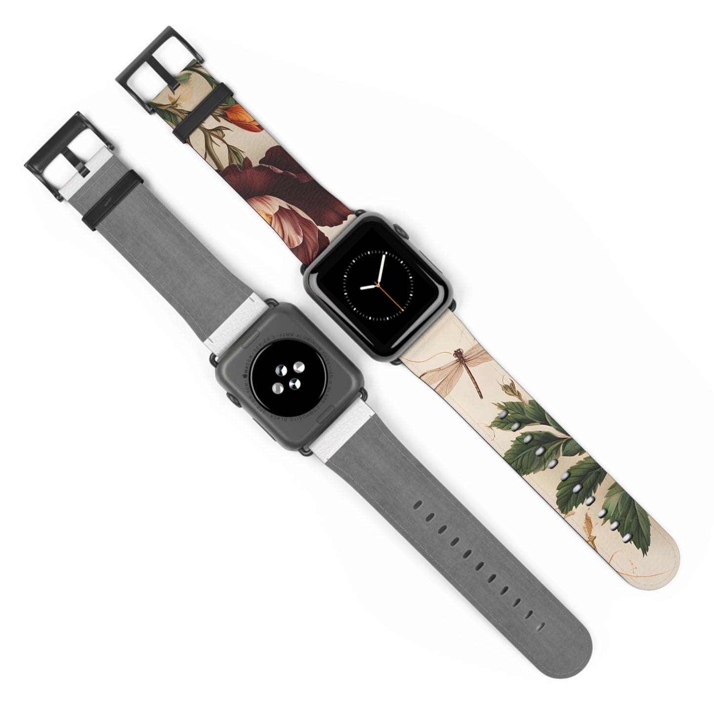 Vintage Burgundy Rose Designer Apple Watch Band - Premium Custom Strap for Series 1-9, SE & Ultra - Artistic Vegan Leather