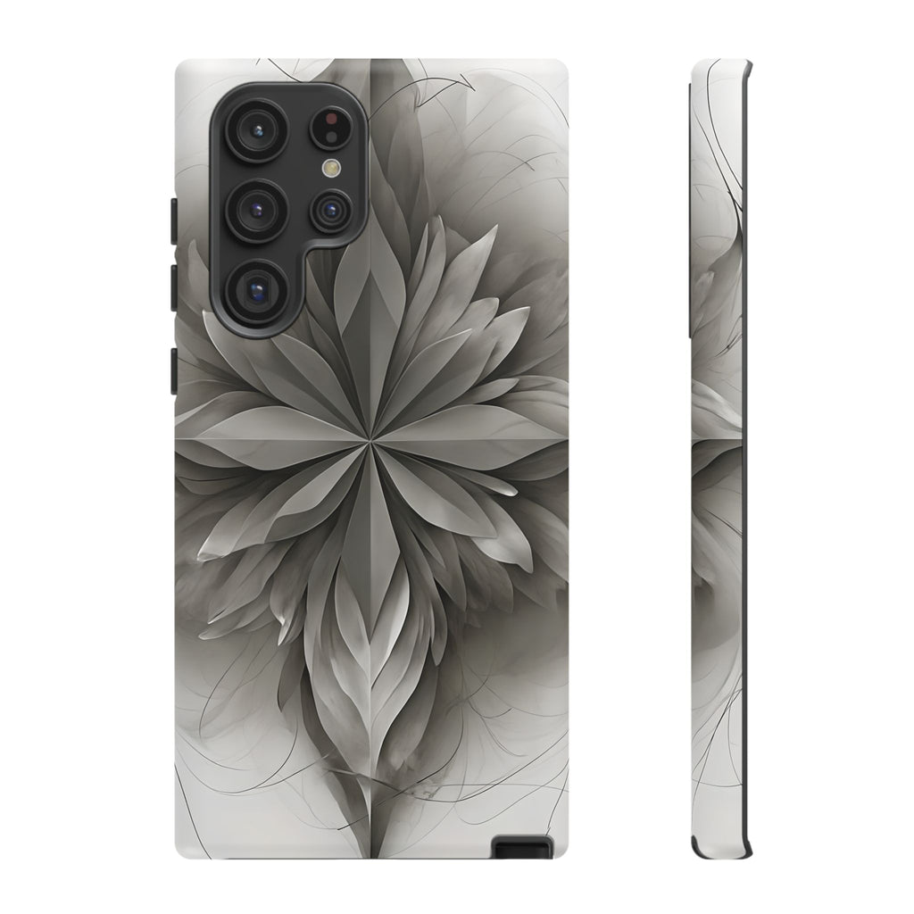 Silver Lotus - Elegant Monochrome Floral Samsung Galaxy S22 Ultra Tough Phone Case - Modern Lotus Design