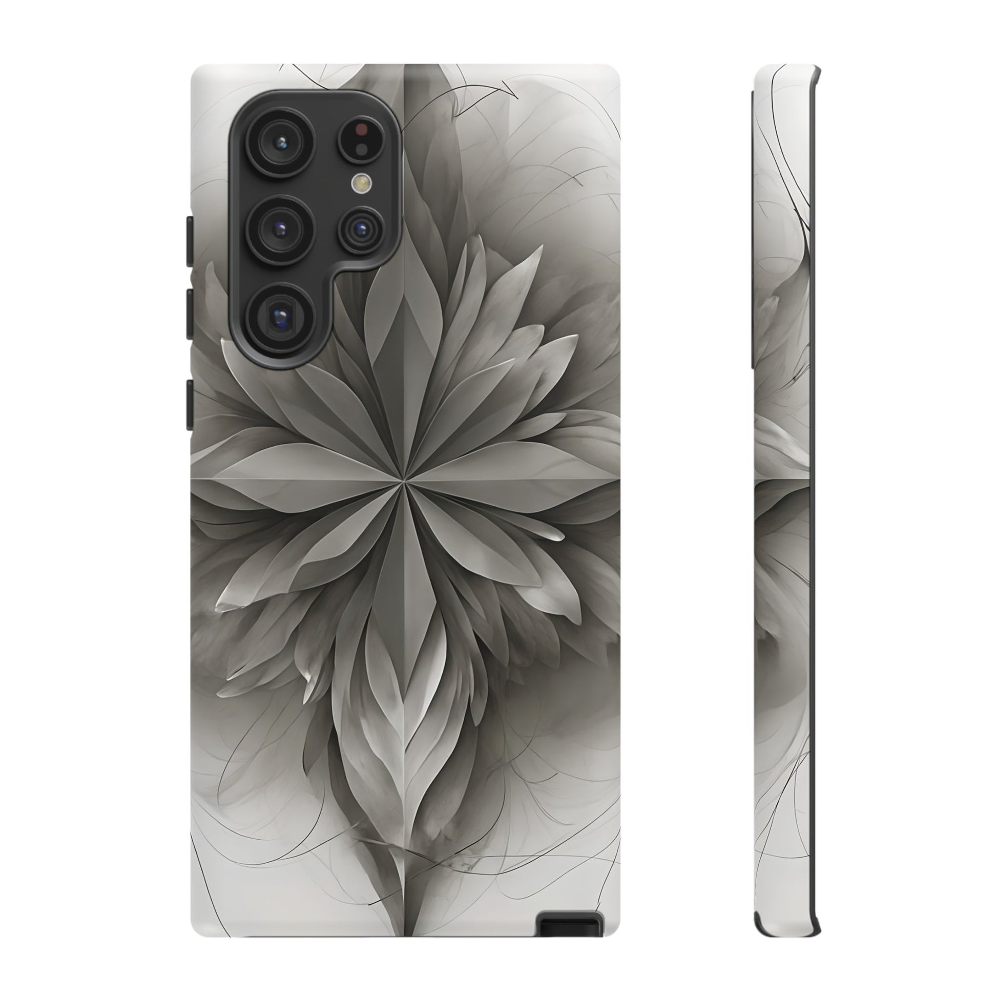 Silver Lotus - Elegant Monochrome Floral Samsung Galaxy S22 Ultra Tough Phone Case - Modern Lotus Design