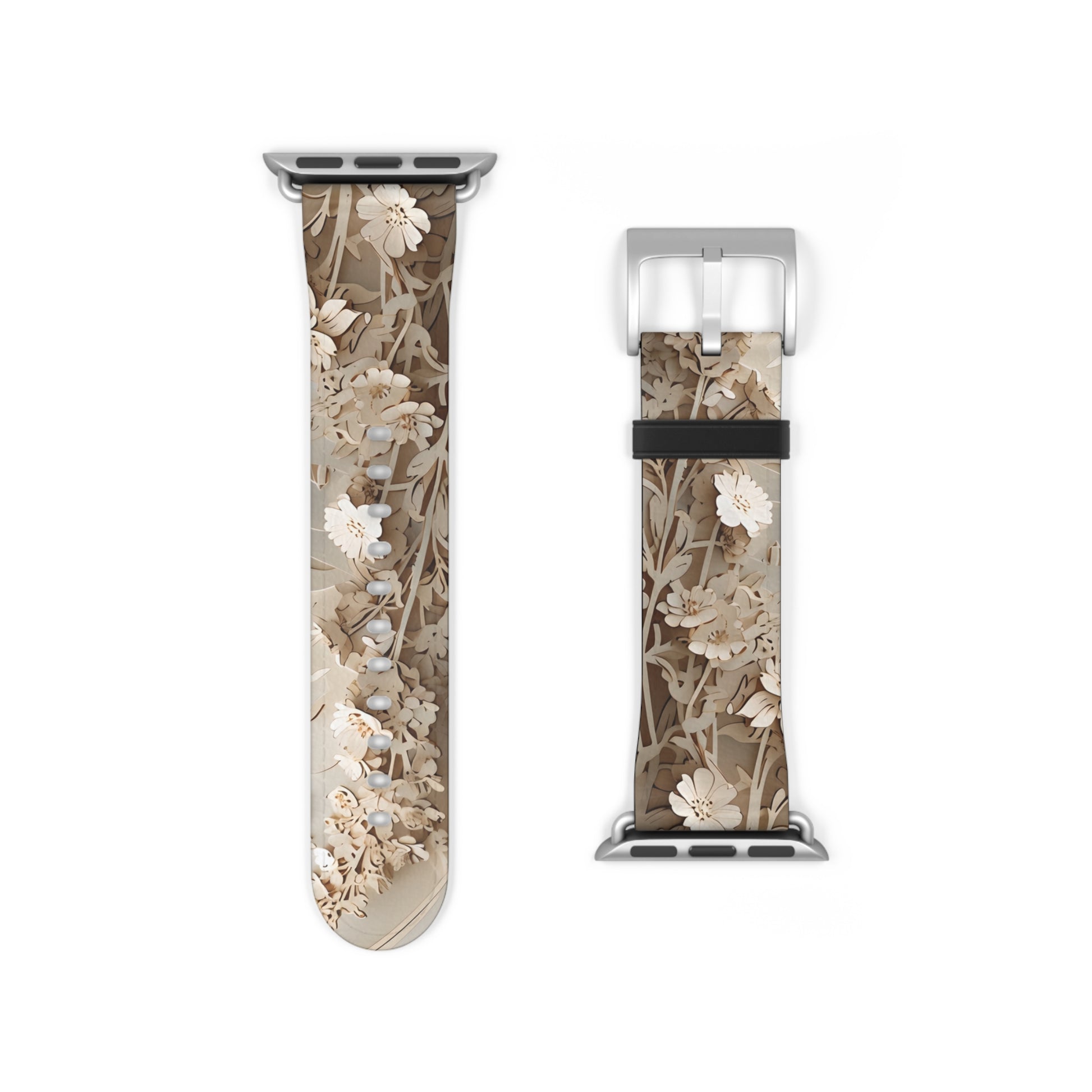 Moonlit Garden Apple Watch band floral design shown with silver clasp