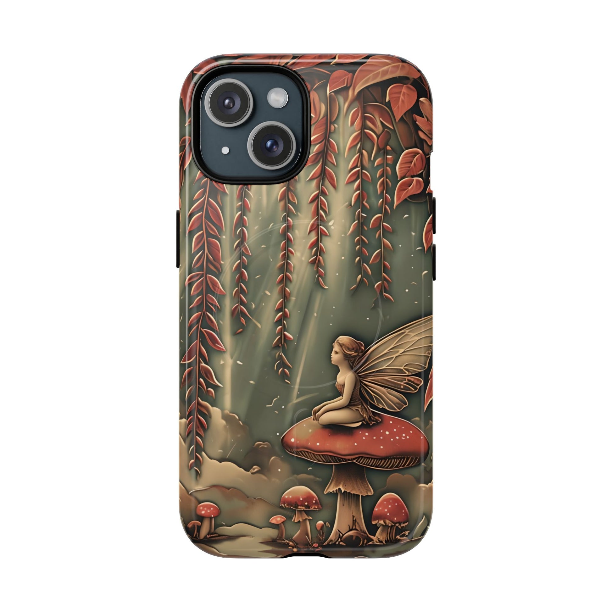 Willow Whisper - Tranquil Nature Art iPhone 15 MagSafe Phone Case - Serene Willow Tree & Meditative Figure Design