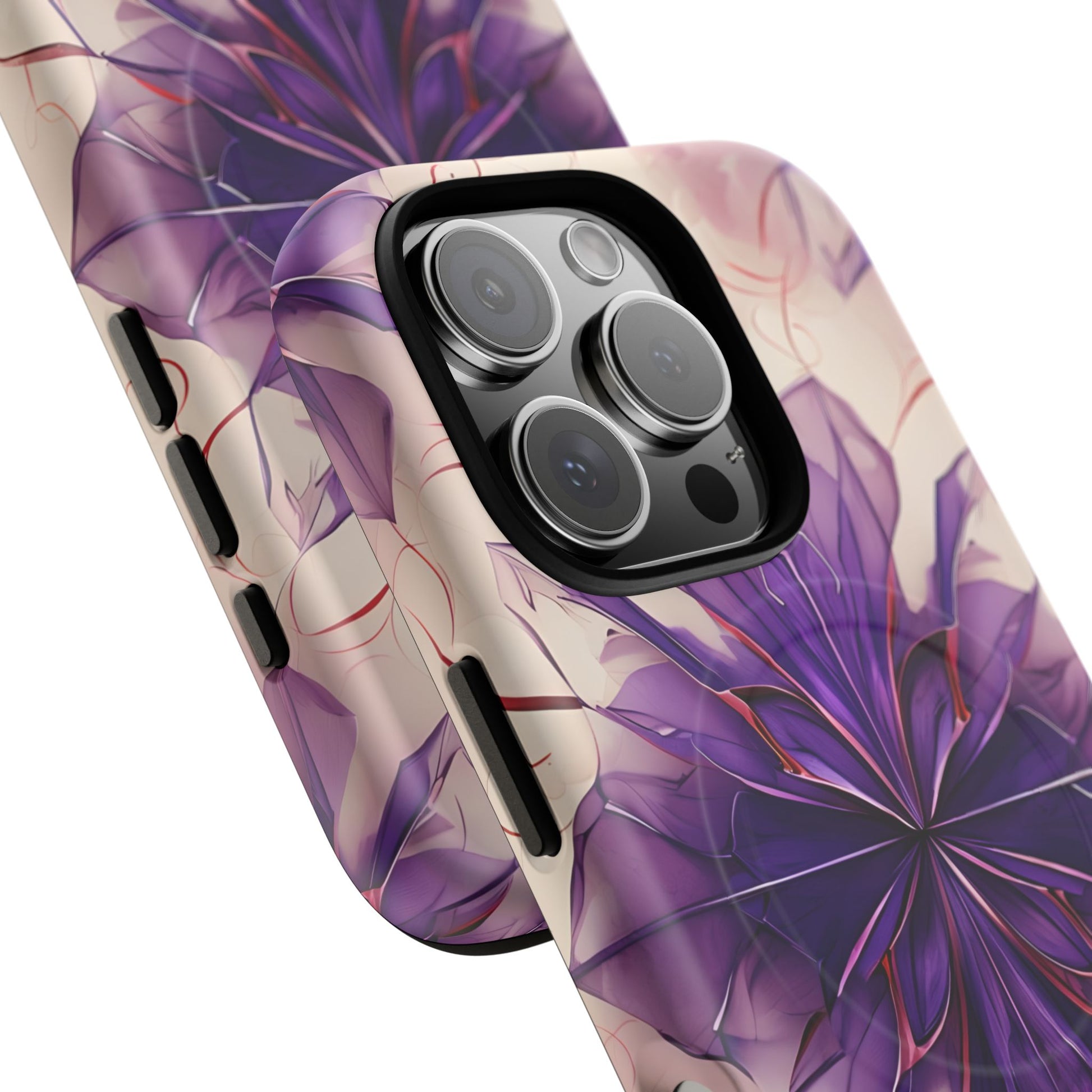 Violet Reverie - Kaleidoscope Collection Artistic Floral Burst - iPhone 16 Pro MagSafe Phone Case - Bold Purple Symmetrical Design